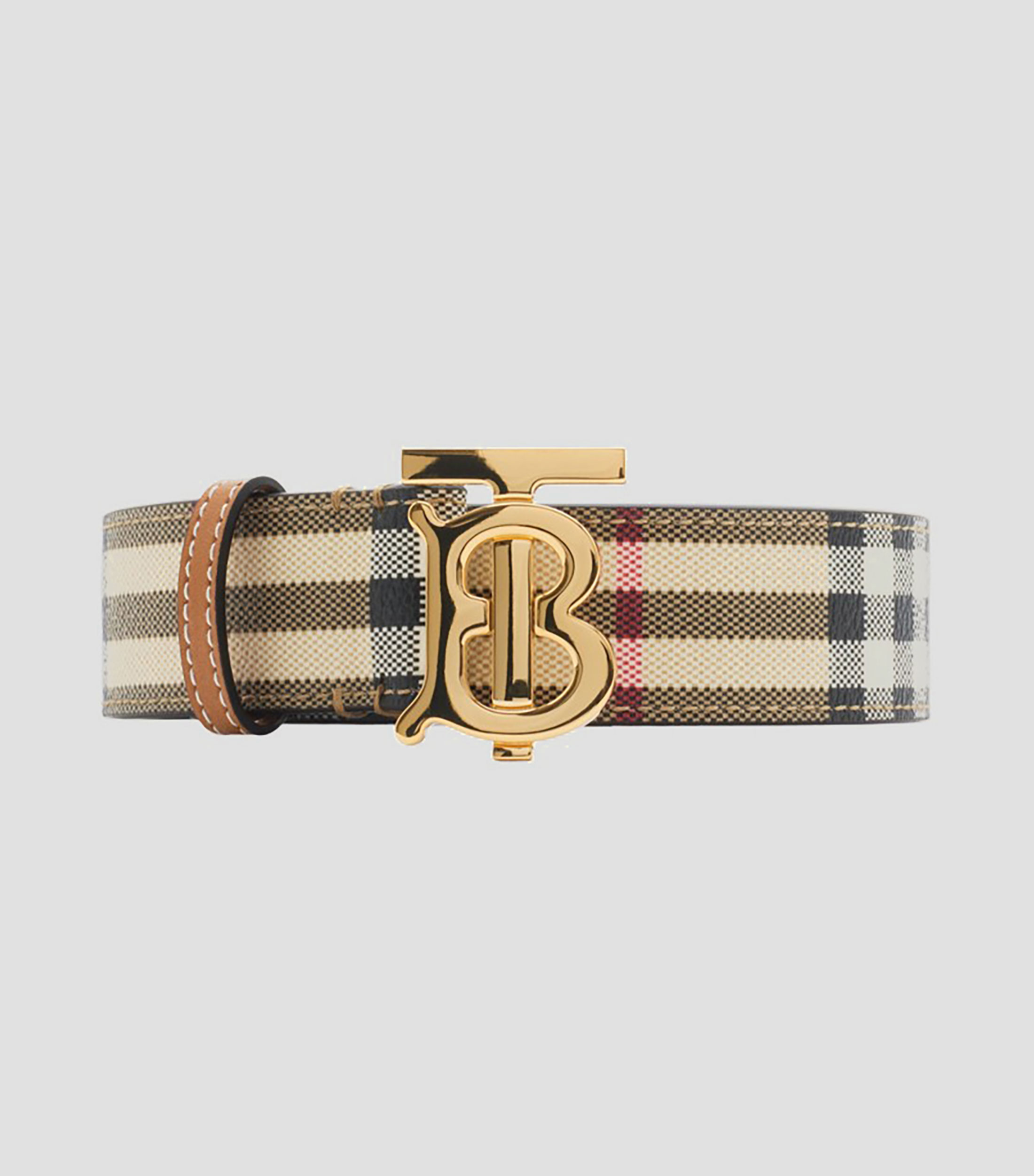 Cinturón con cuadros y hebilla TB en poliuretano beige Check Mujer