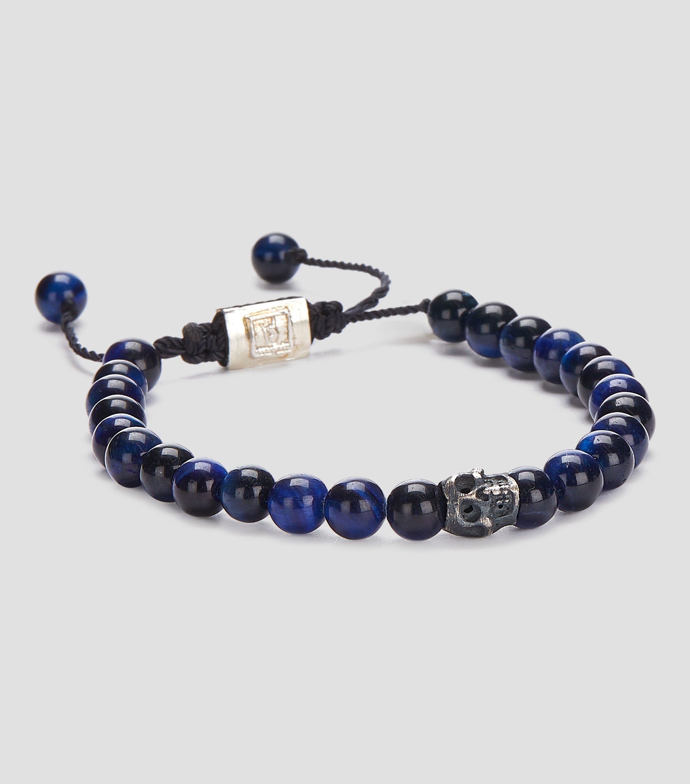 Brazalete Craneo con Ojo de Tigre Azul Hombre