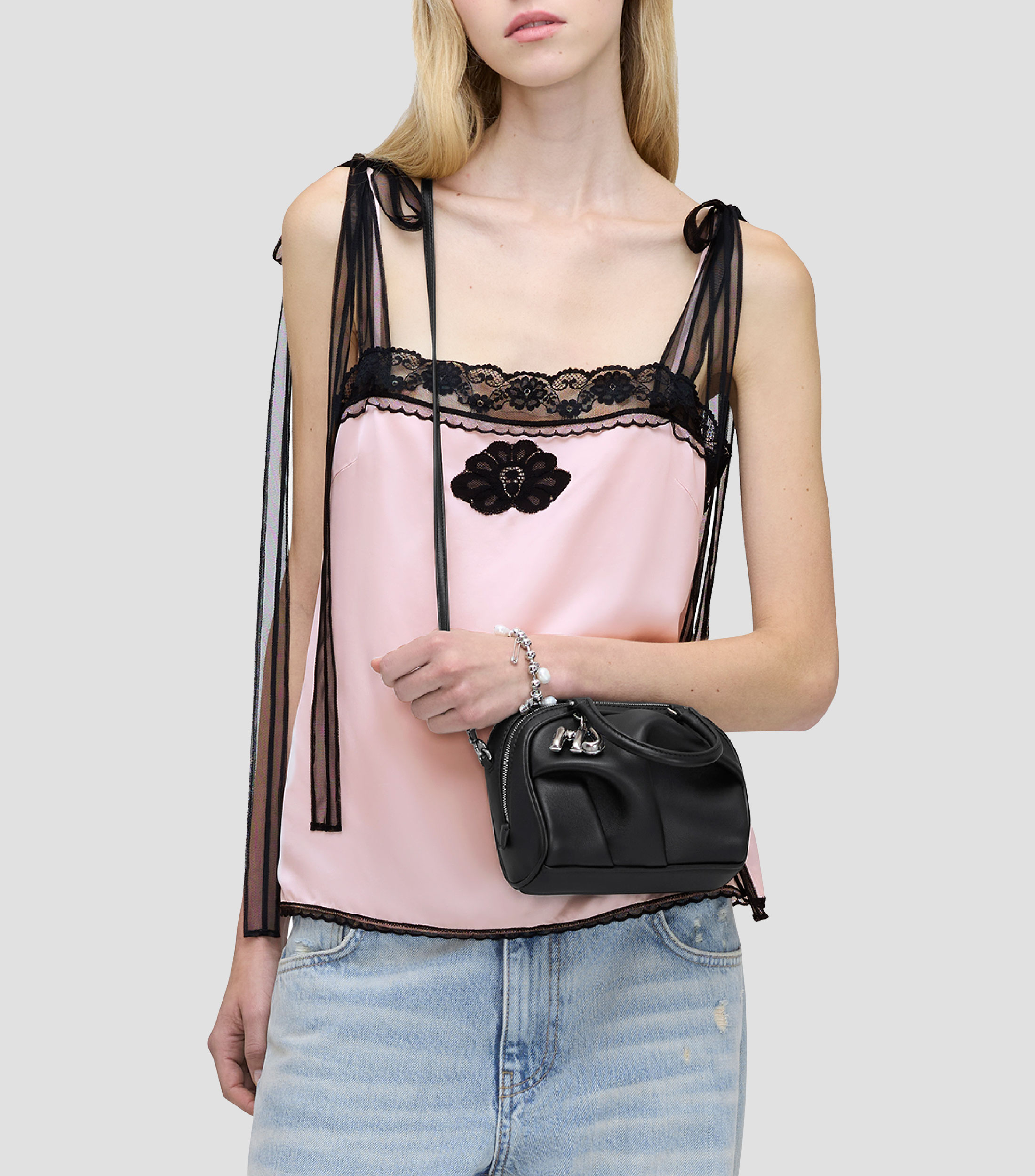 Bolsa satchel negra en piel The Mini Wave lisa Mujer