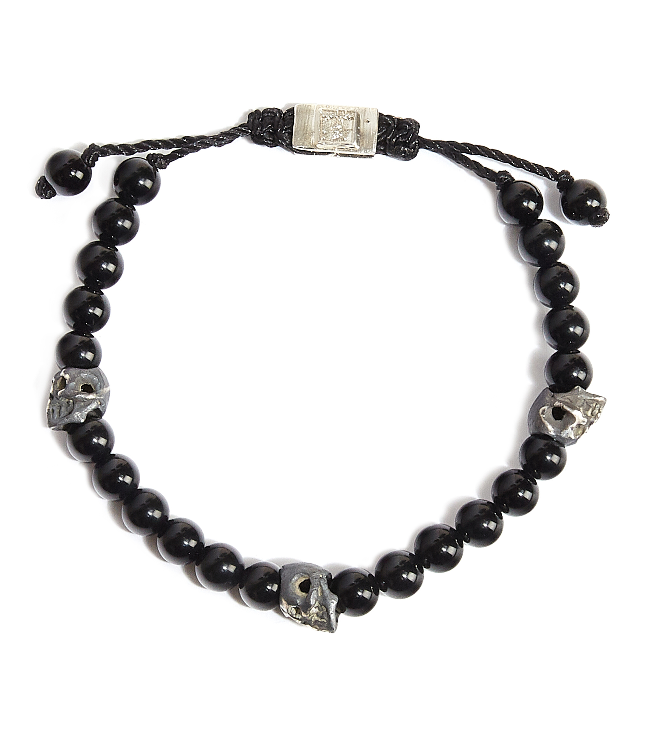 Pulsera ajustable con obsidiana y plata Hombre
