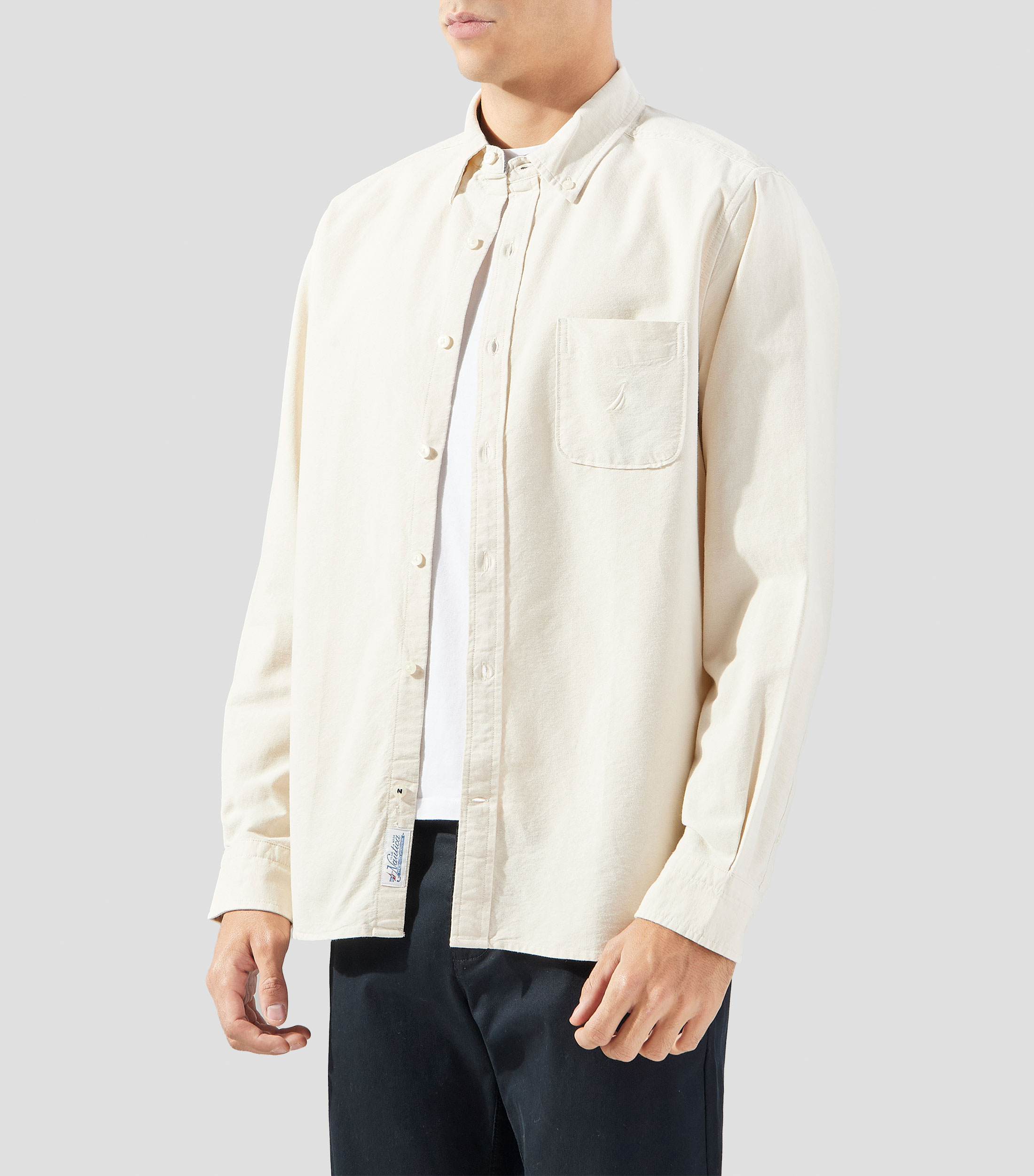 Camisa lisa con manga larga Hombre