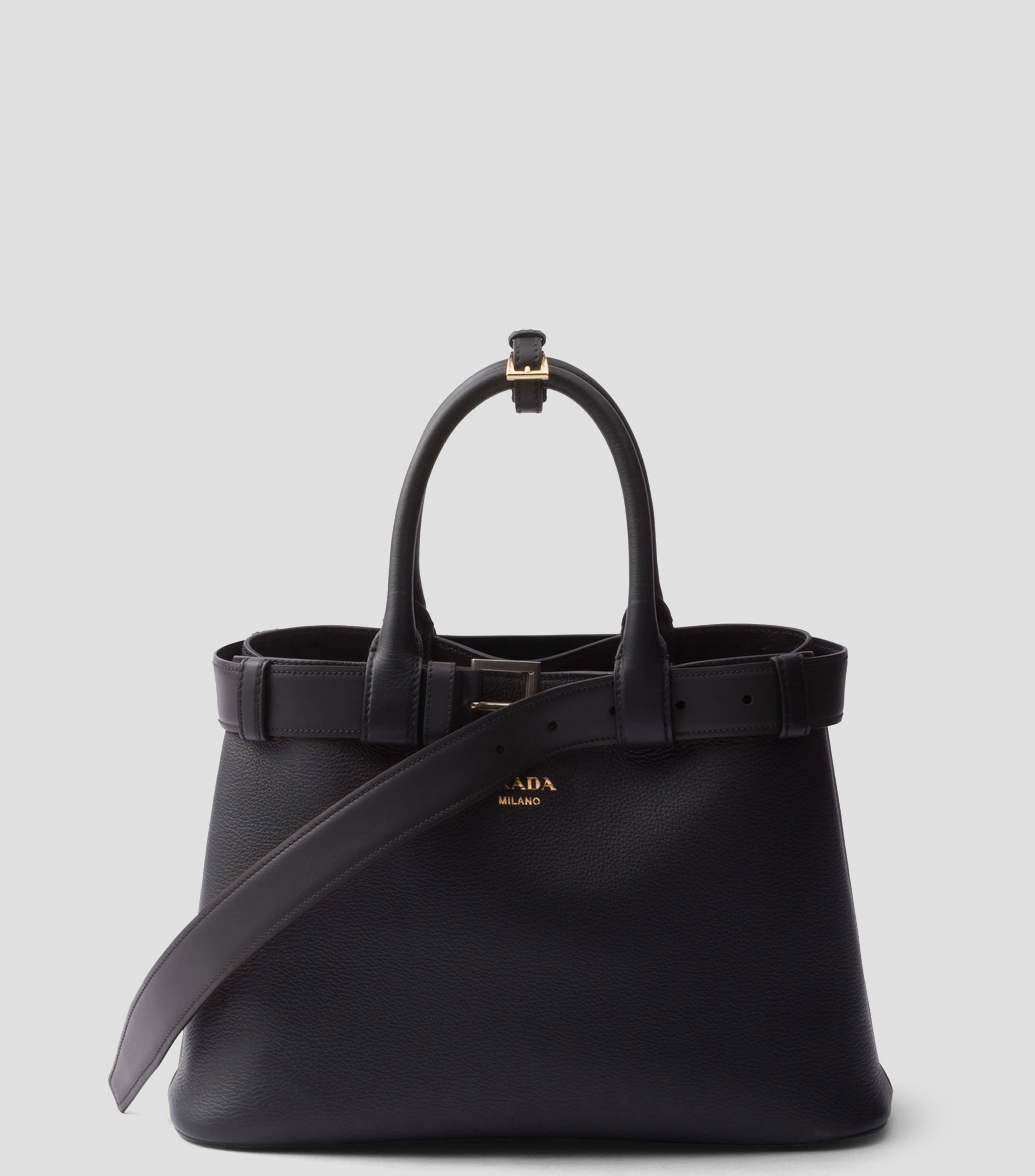 Bolsa Tote Negra en Piel con Cinturón, Mujer