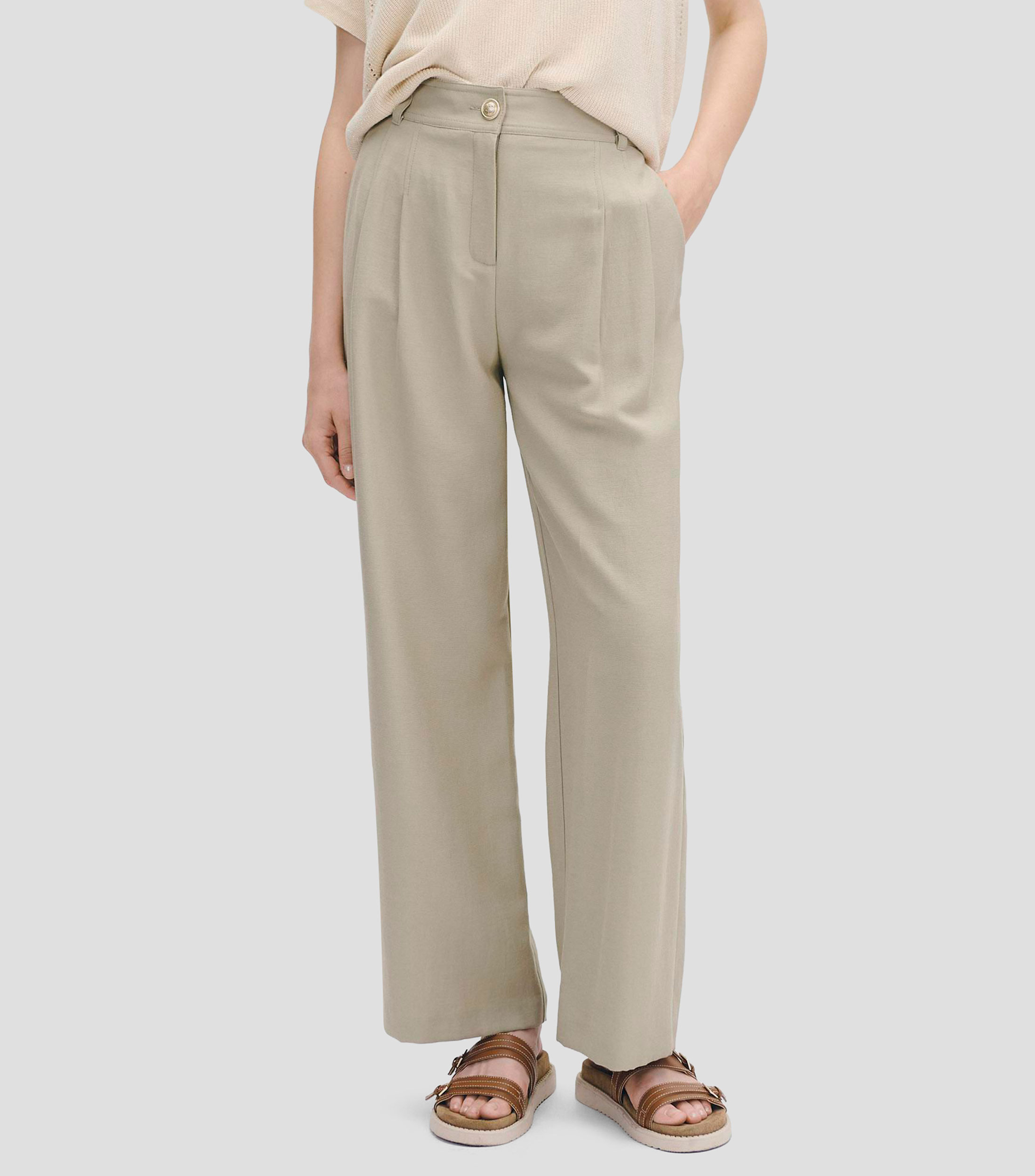 Pantalón wideleg tiro alto con pinzas Mujer