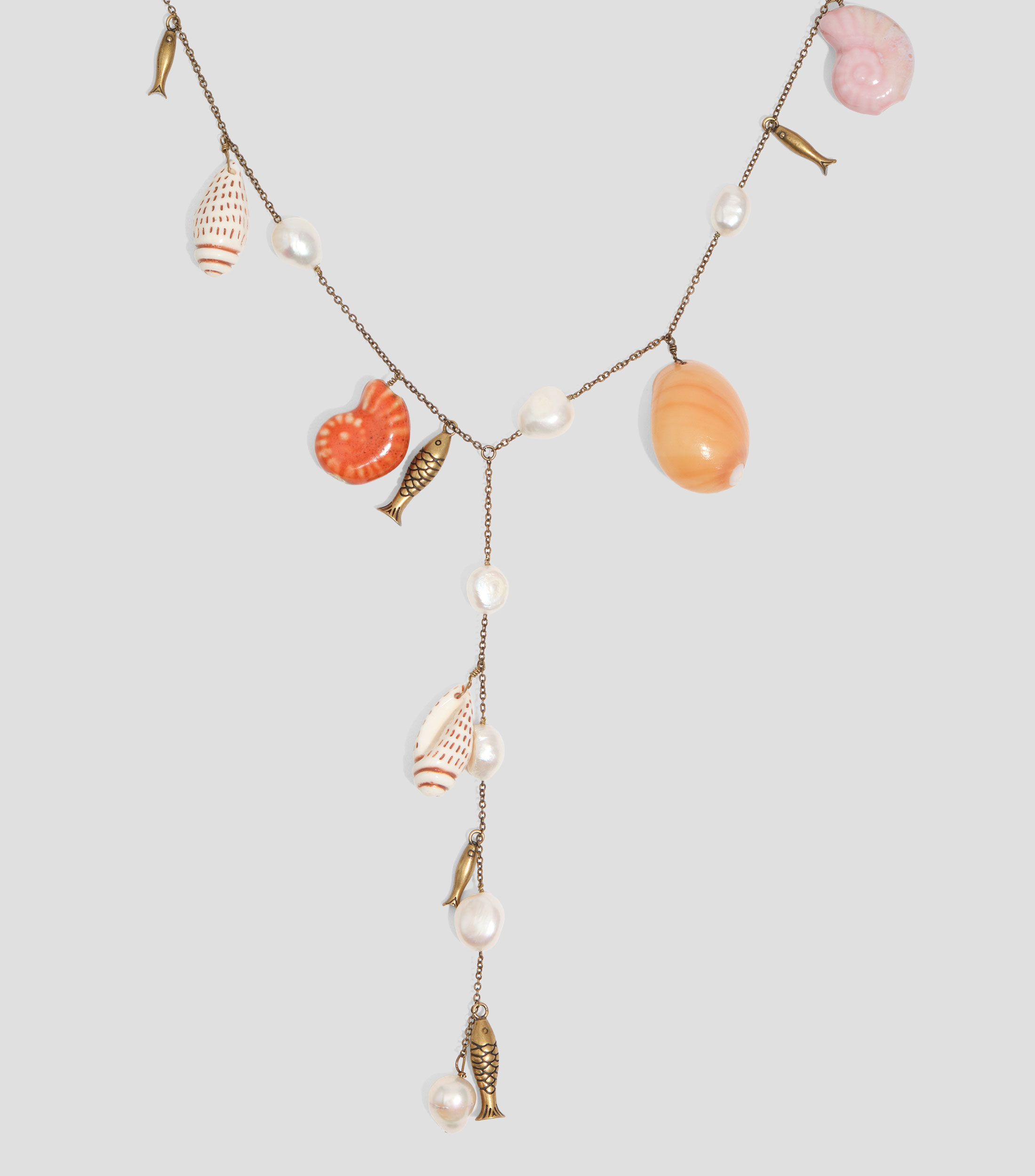 Collar peces y caracolas cerámica dorado envejecido Mujer