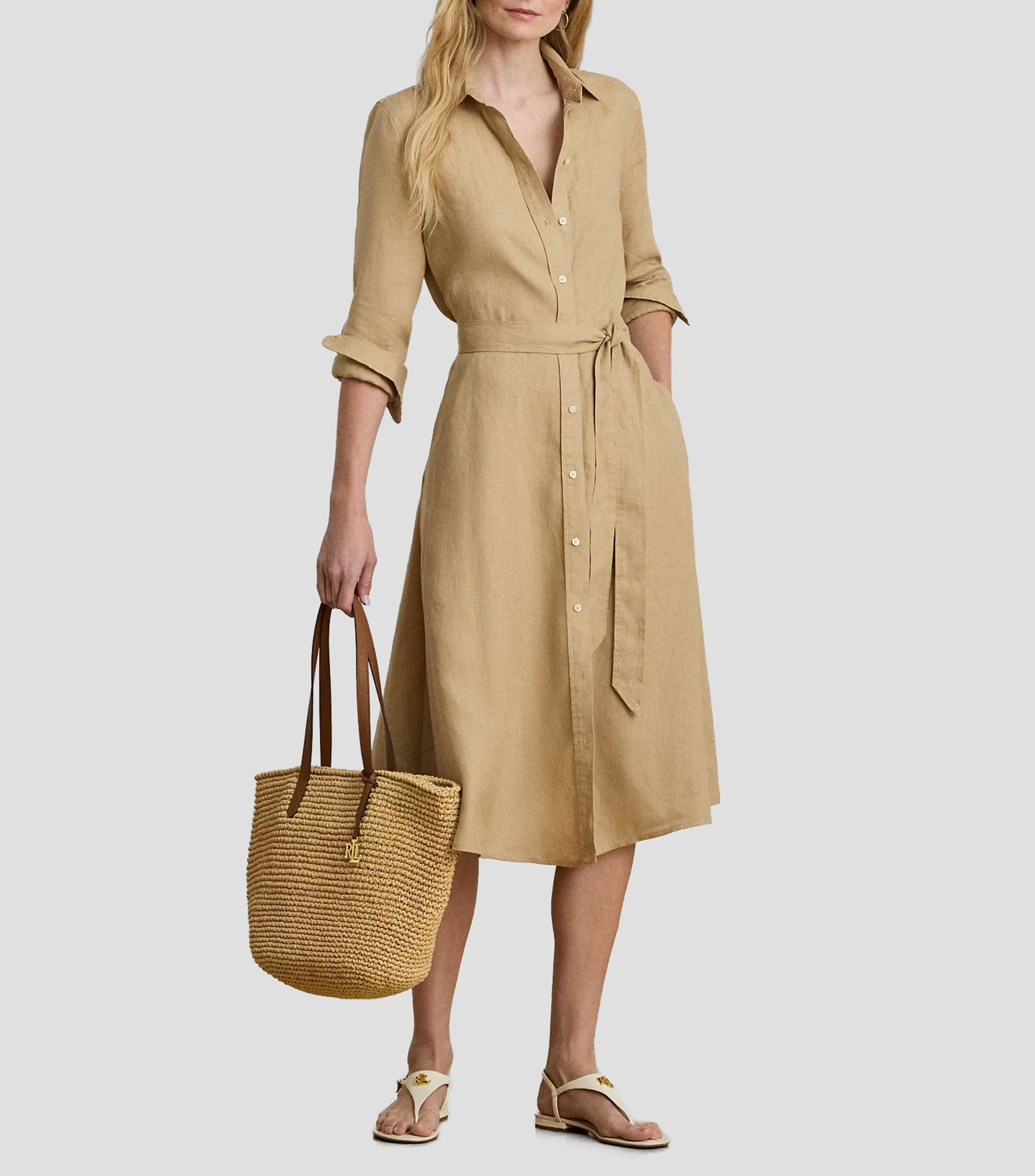 Vestido midi manga larga liso Mujer