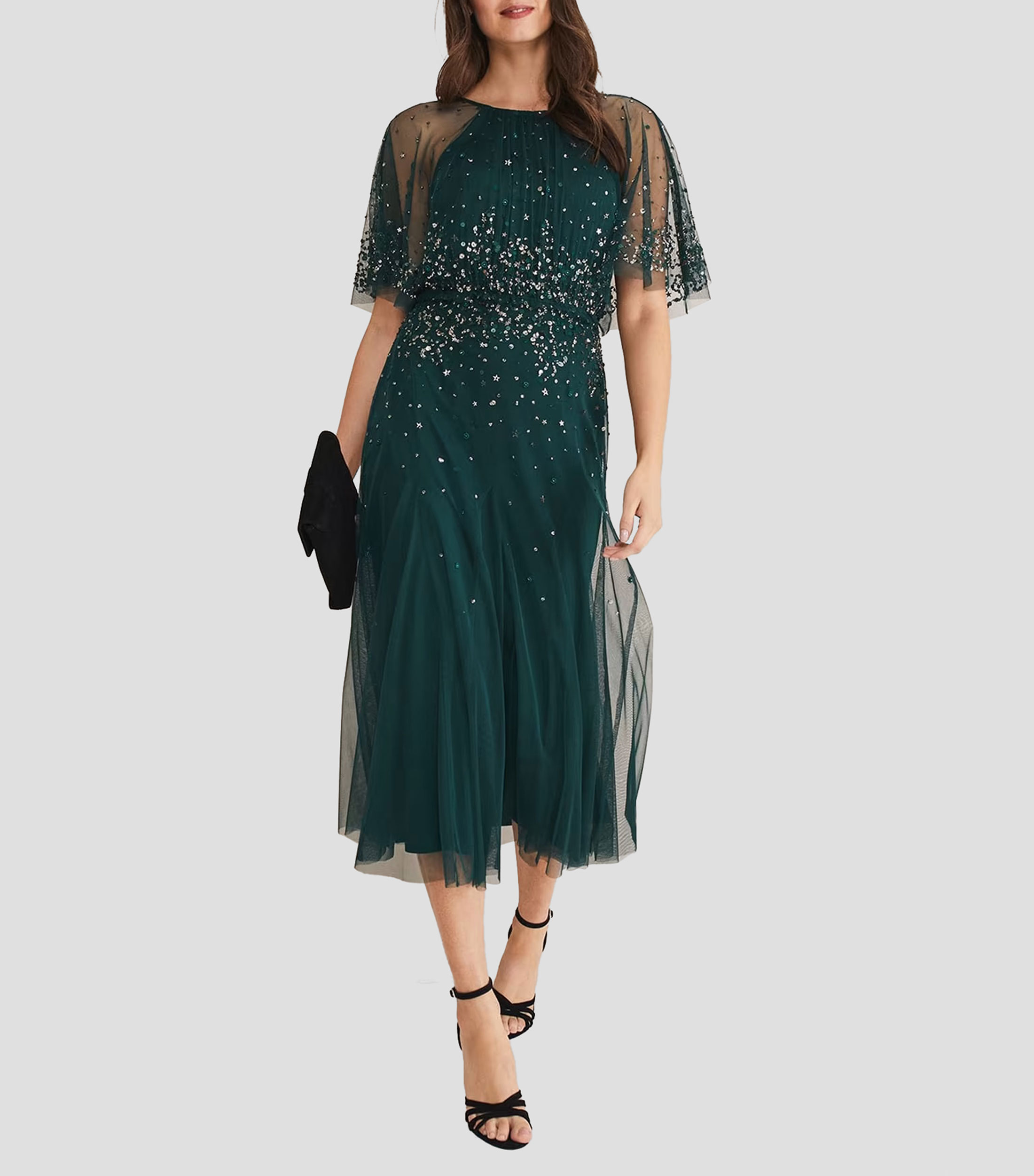 Vestido midi lentejuelas y malla Lumi Mujer