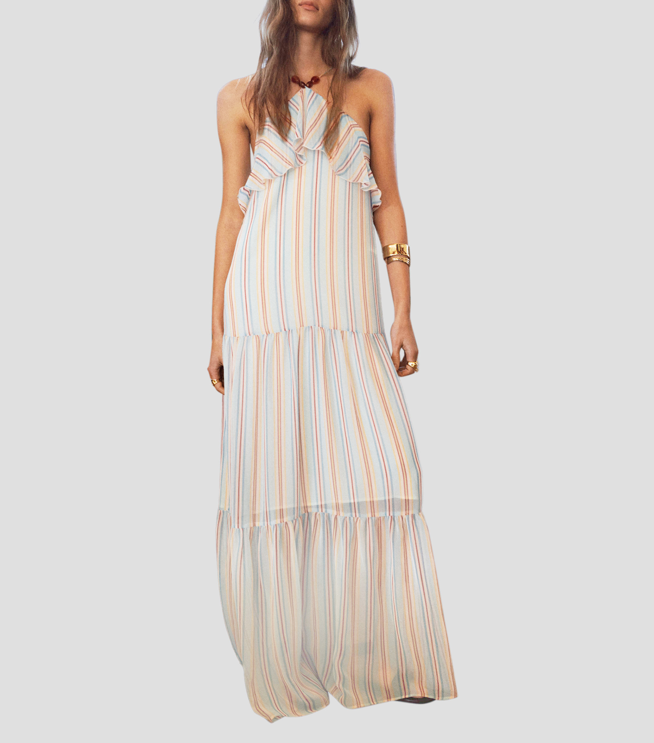 Vestido largo de rayas Mujer