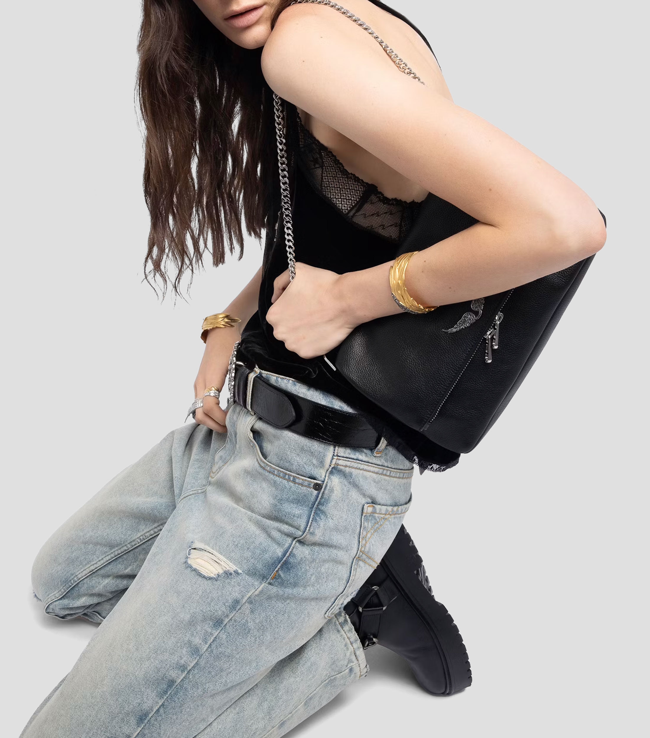 Bolsa Crossbody en piel Rocky II granulada Mujer