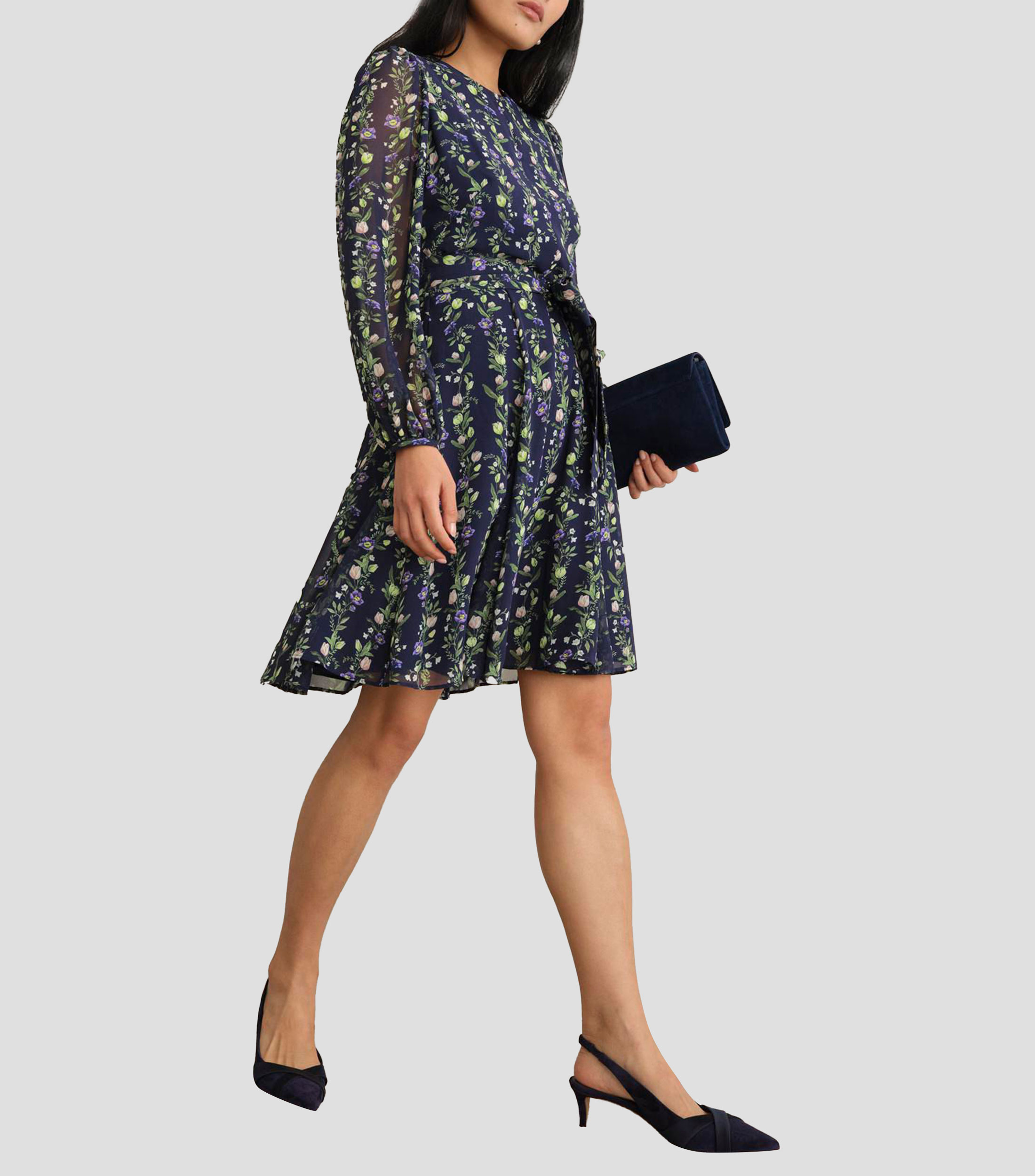 Vestido midi manga larga con estampado Emilia Mujer