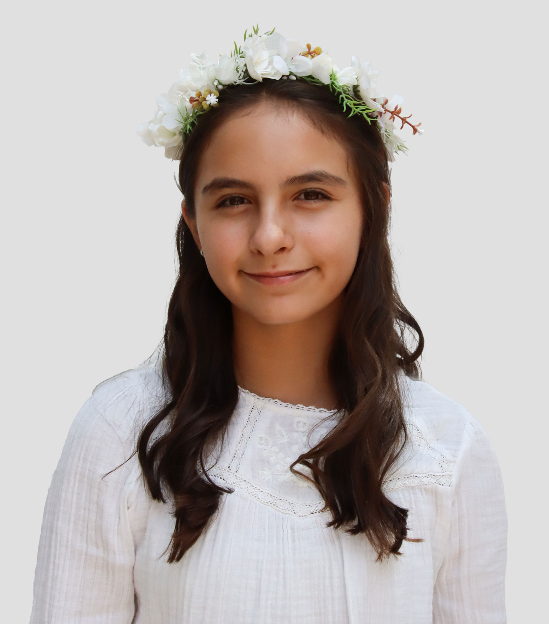 Banda de ceremonia rosas blancas Niña