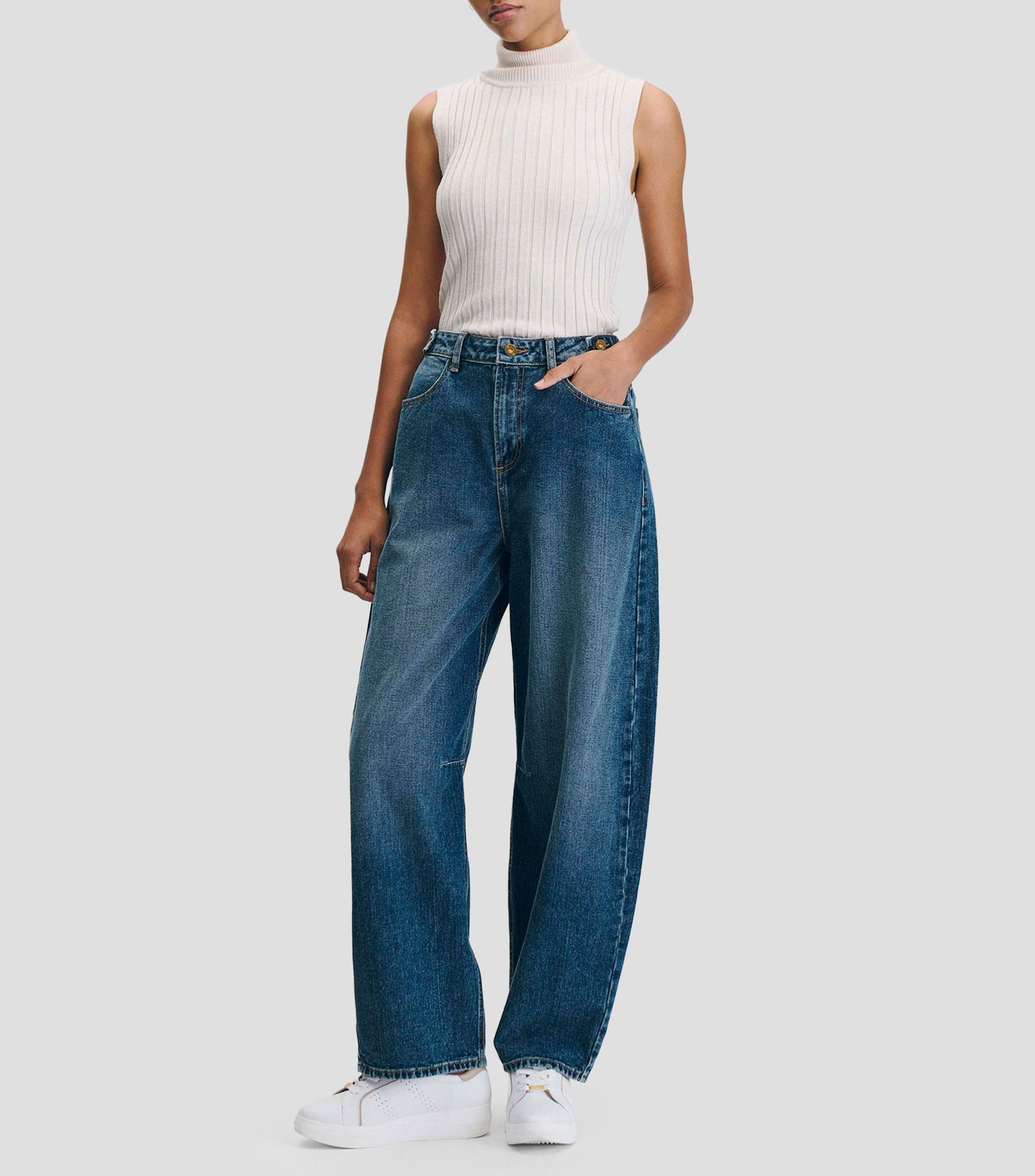 Jeans tiro alto deslavado Mujer