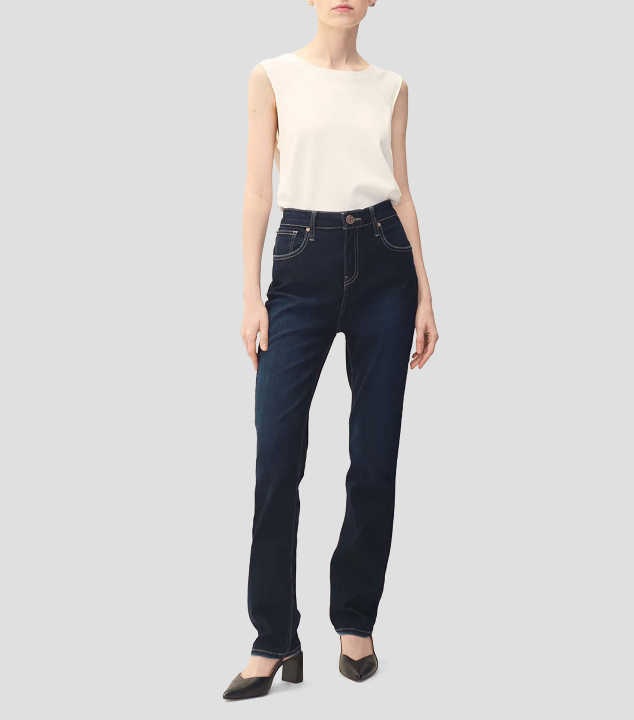 Jeans Rectos Tiro Medio Mujer