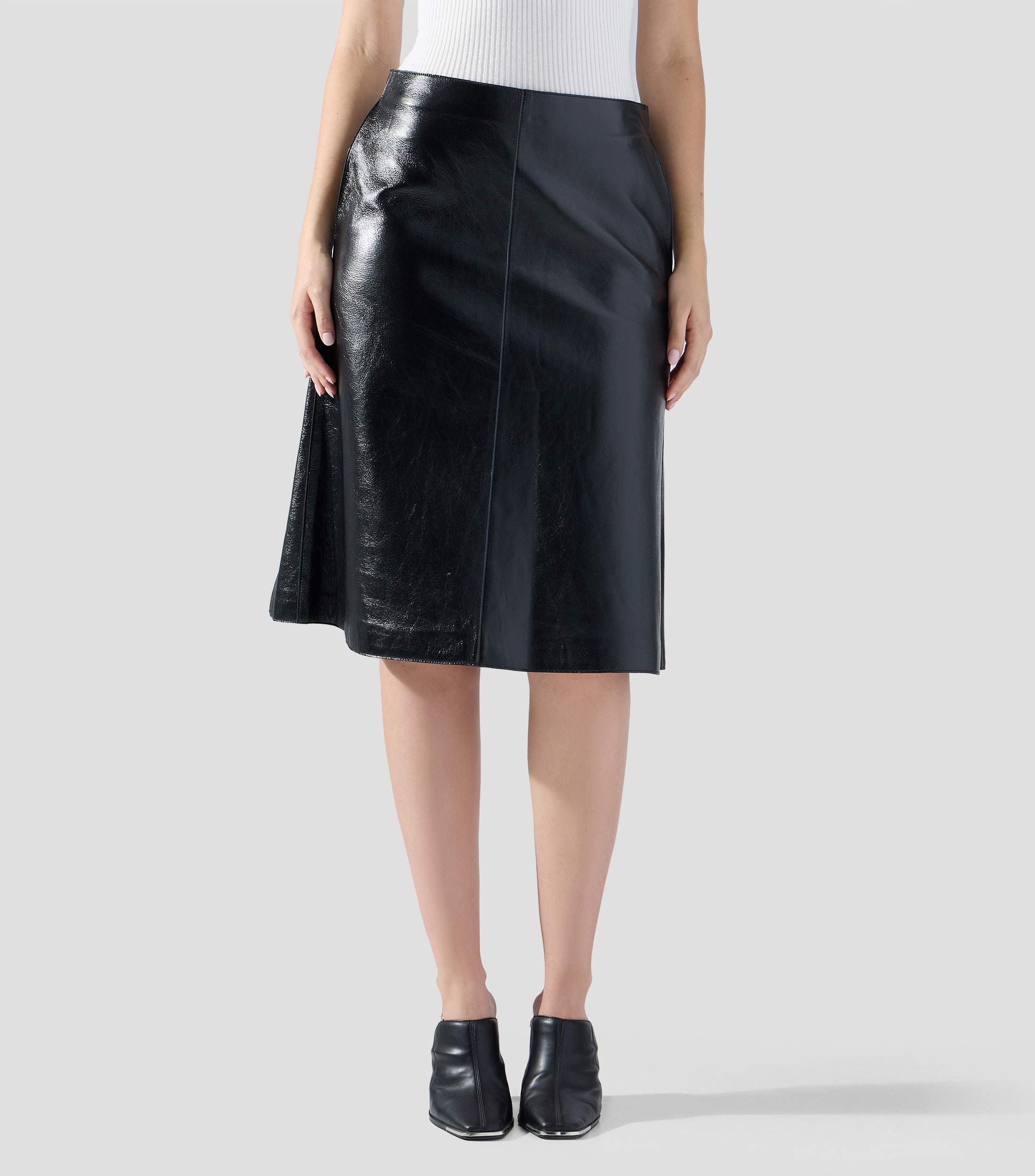 Falda midi en piel de corte A lisa Mujer
