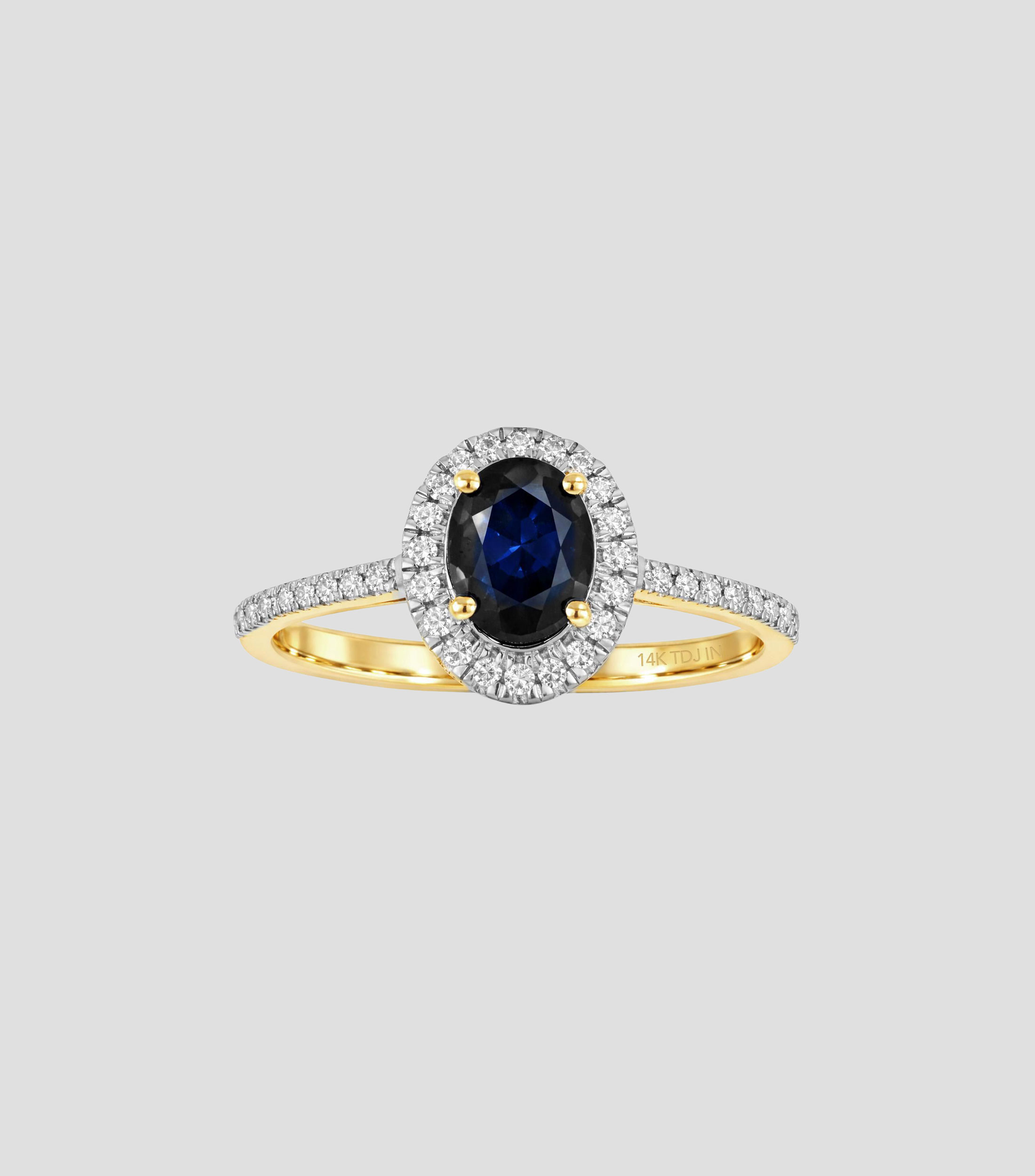 Anillo en Oro amarillo de 14 Kilates con zafiro y diamantes Mujer