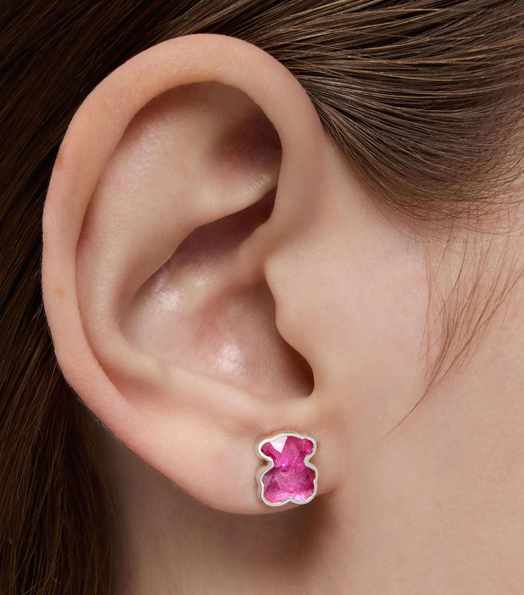 Aretes en plata de primera ley Oso con rubi Mujer