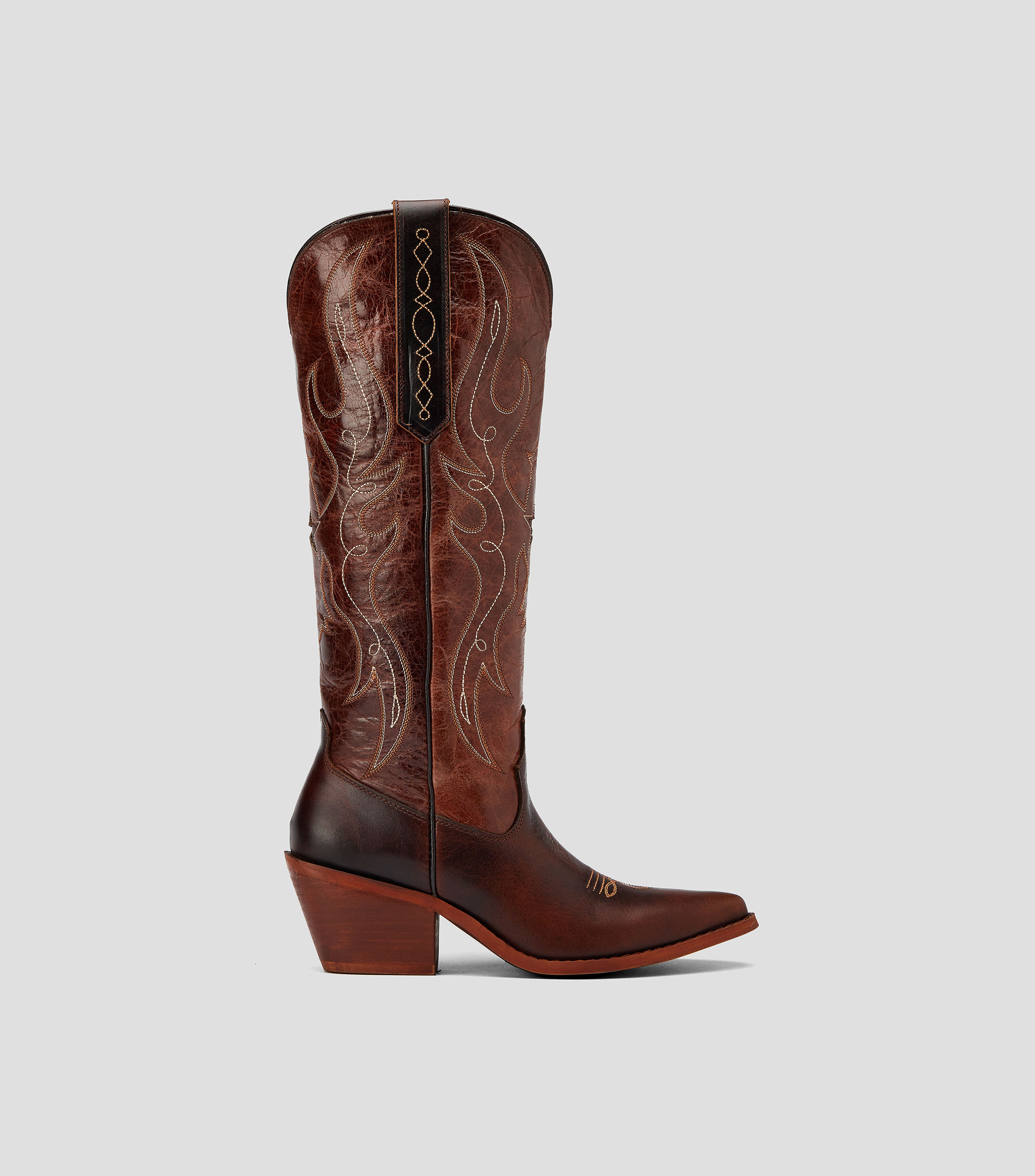 Botas Vaqueras altas Fénix en piel con tacón medio y ancho Mujer