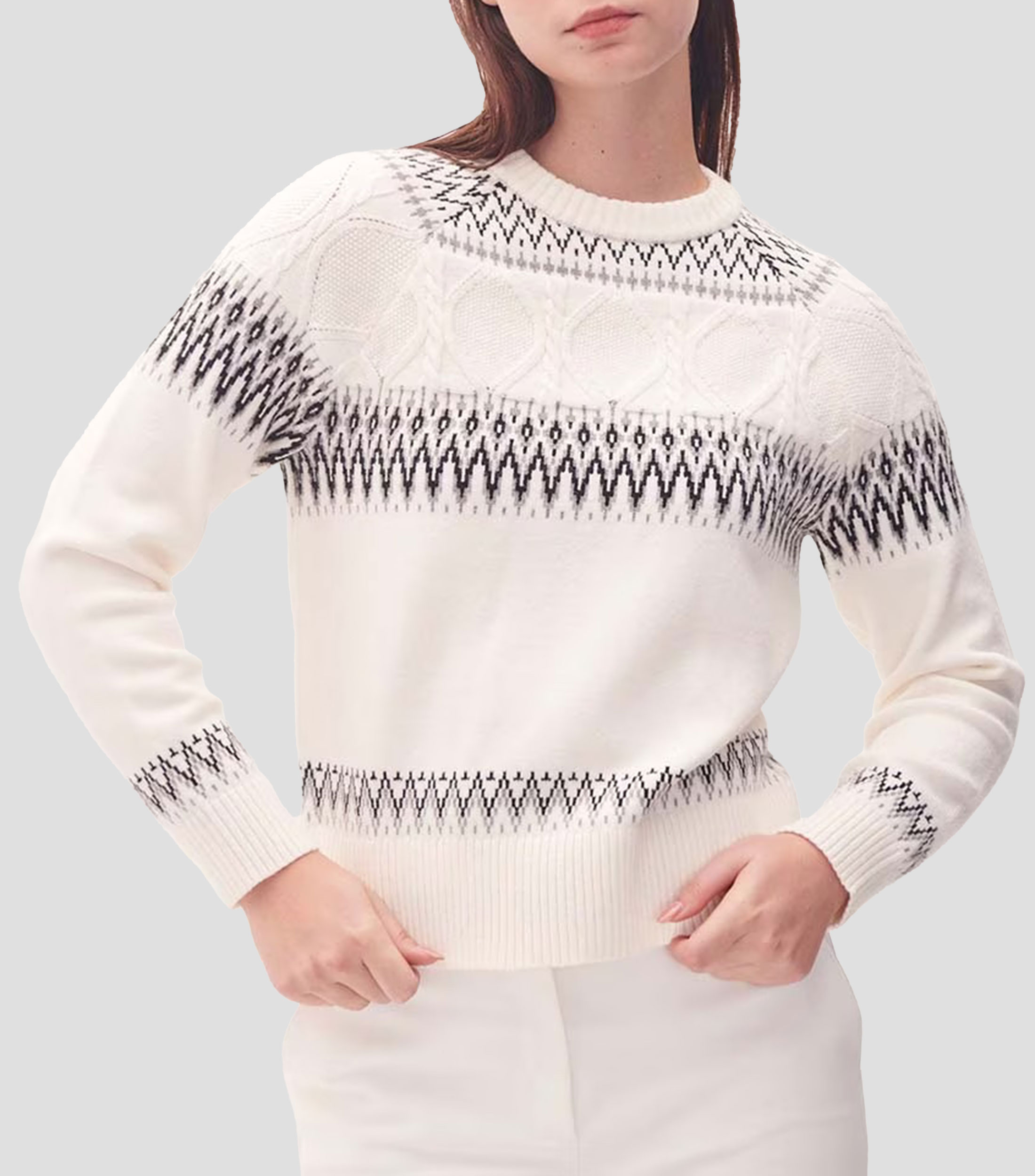 Julio Suéter Tejido Off White Patrón Nórdico Mujer |El Palacio de