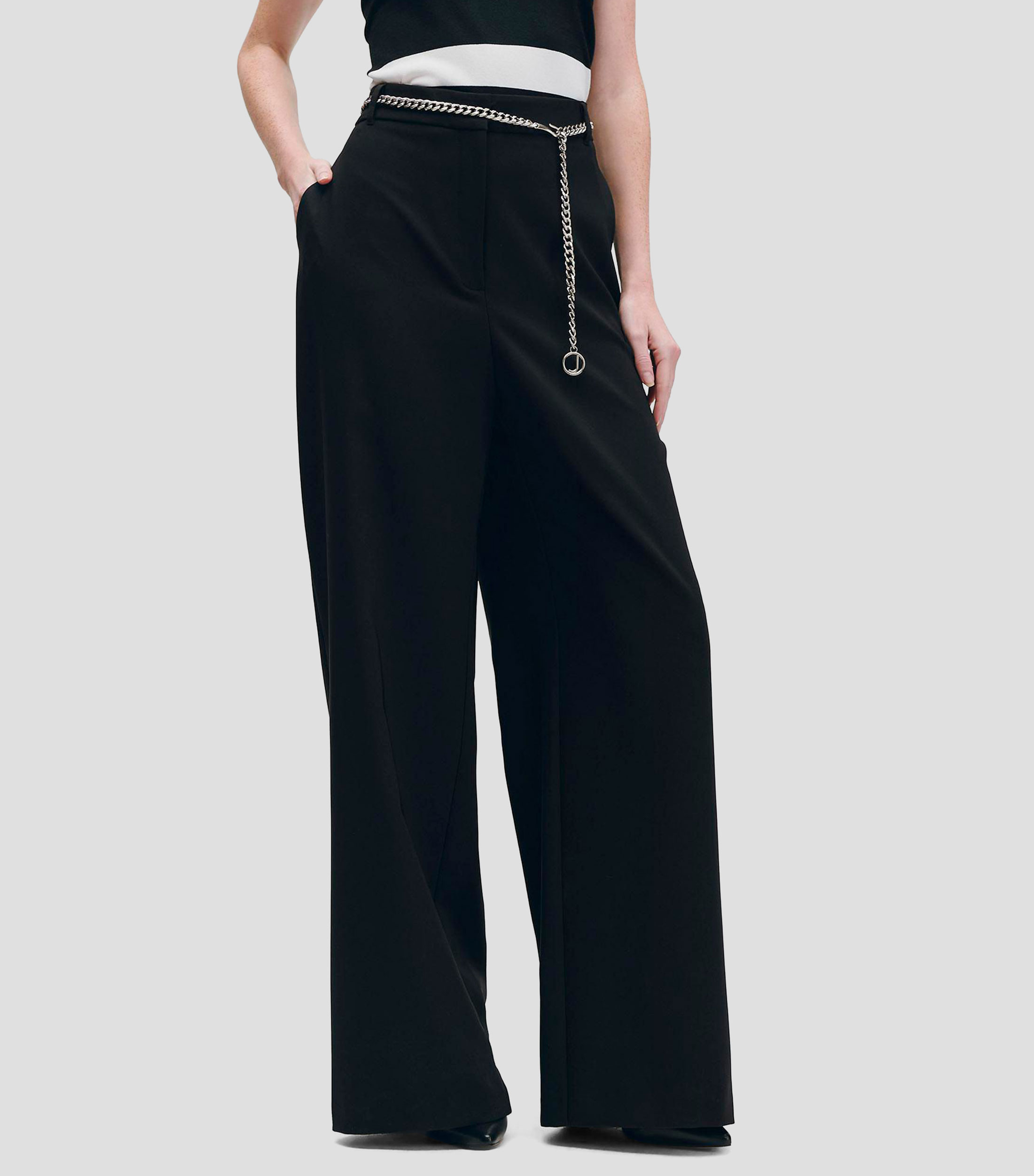 Pantalón Palazzo Tiro Alto Con Stretch Y Cadena Mujer