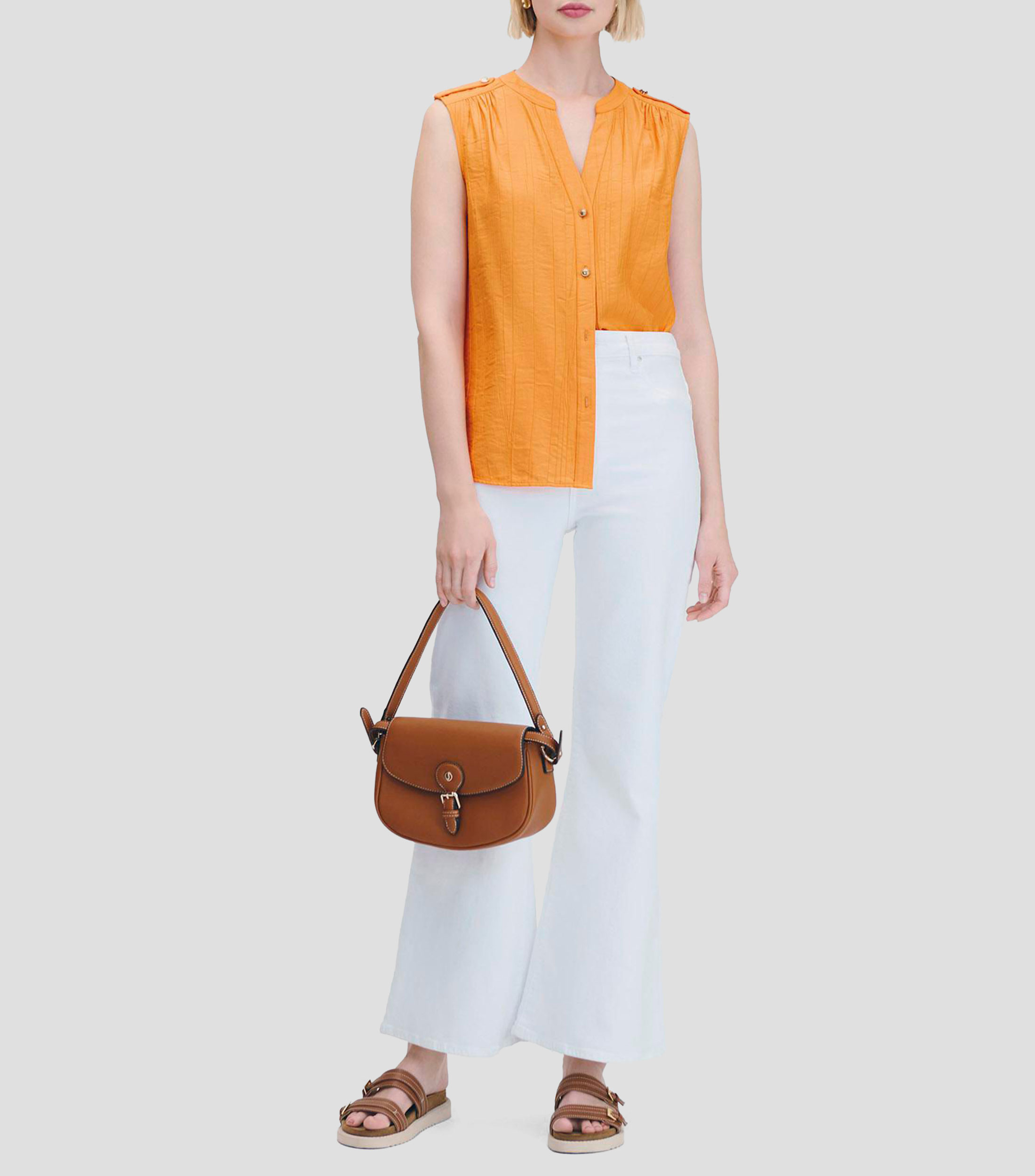 Blusa Efecto Corrugado Charreteras Y Frunces Mujer