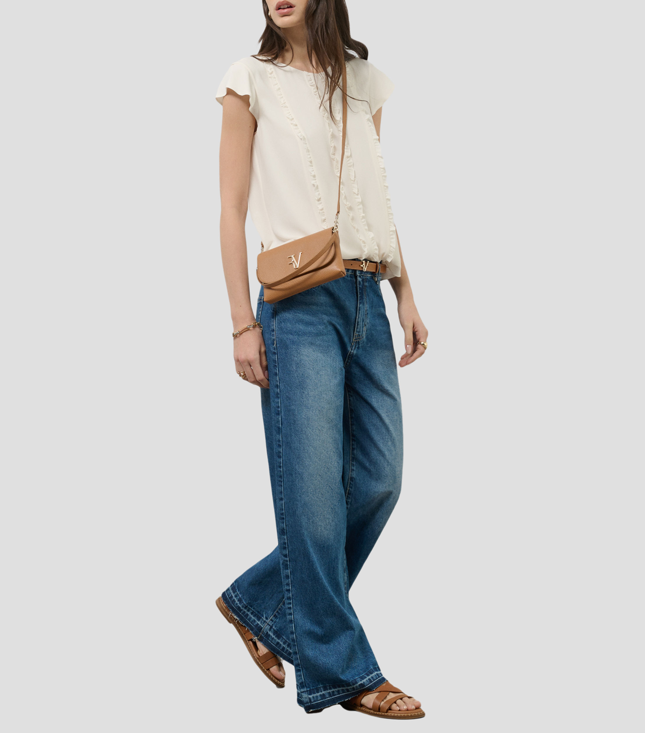 Blusa con franjas manga corta Mujer