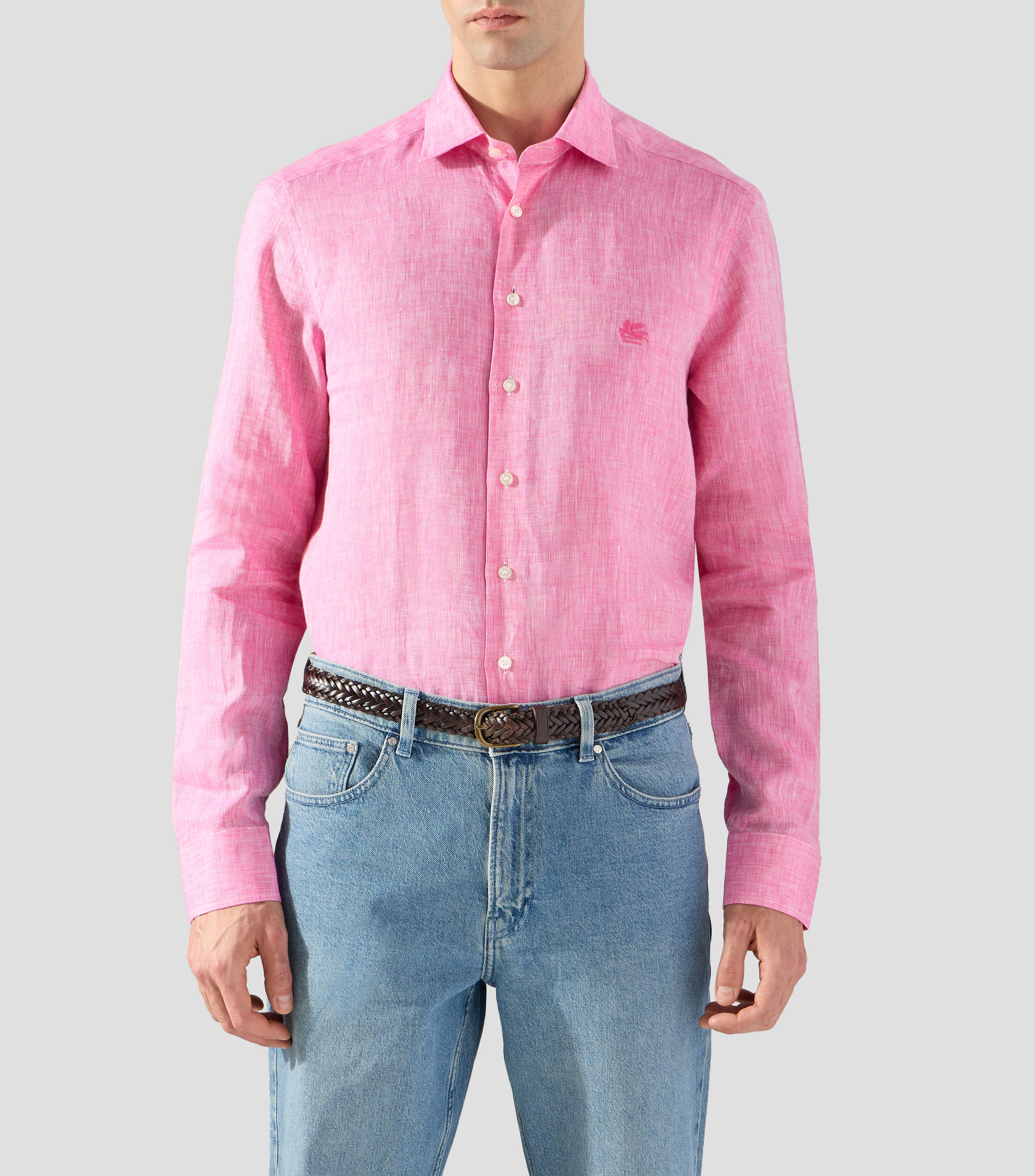 Camisa lisa en lino con manga larga Hombre