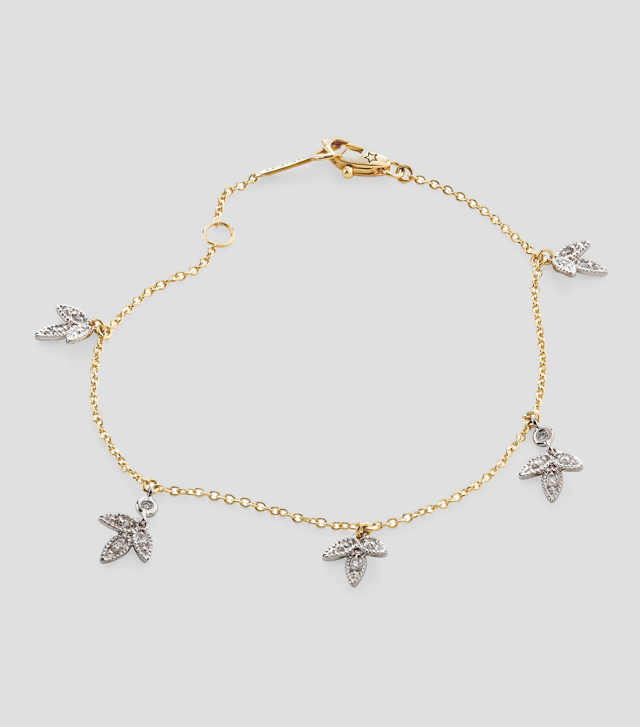 Pulsera en oro amarillo de 18 kilates con motivos de flores y diamantes Mujer