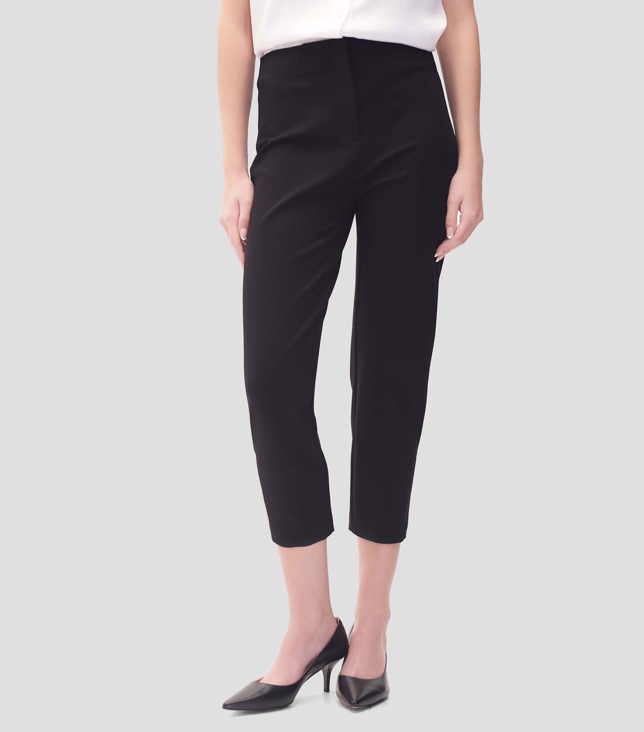 Pantalón Recto Tiro Alto De Punto Negro Mujer