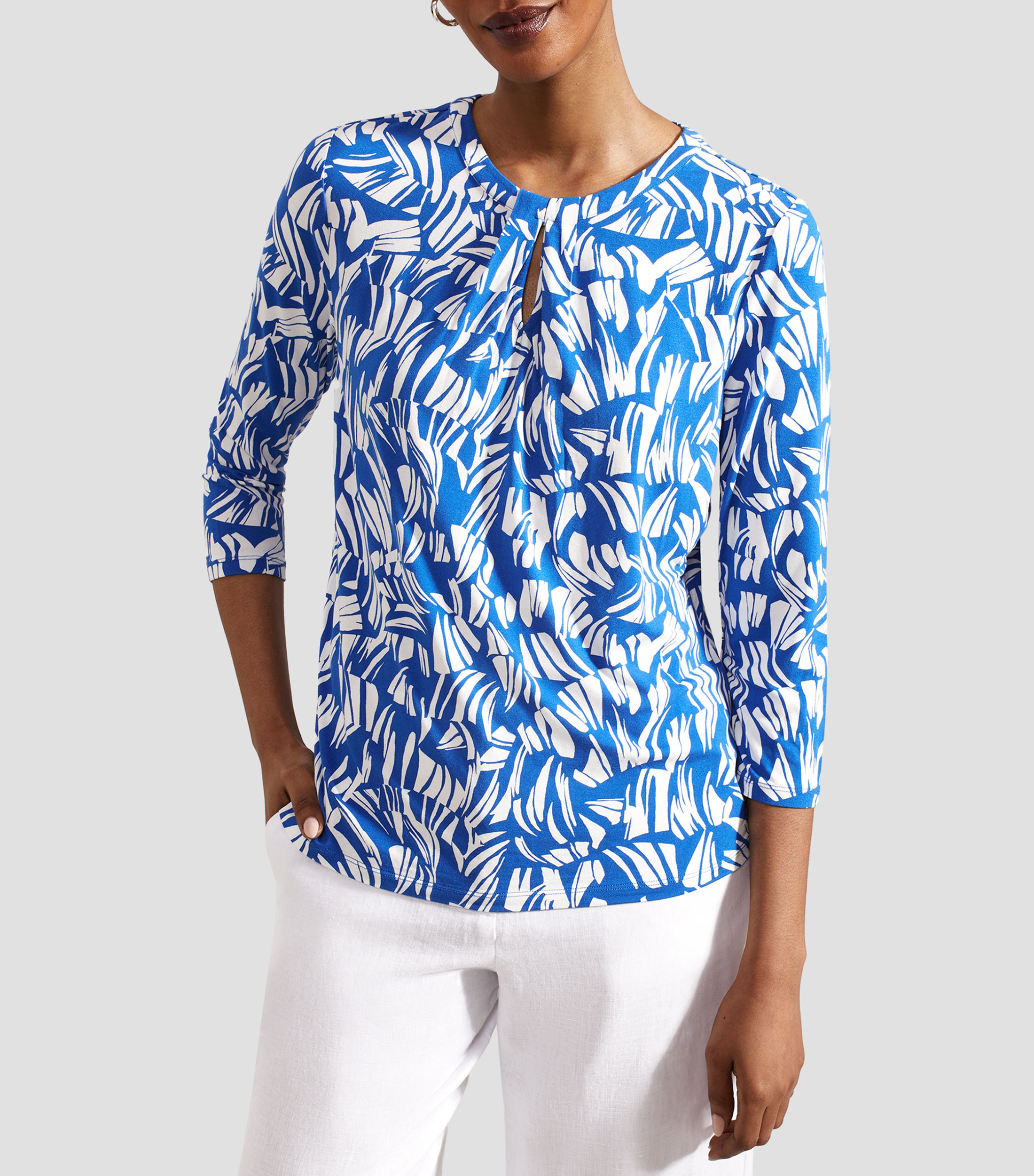 Camiseta De Manga 3/4 Para Mujer - Color Azul, Talla X-Large, Tejido Ligero De Algodón Y Poliéster, Ideal Para Otoño