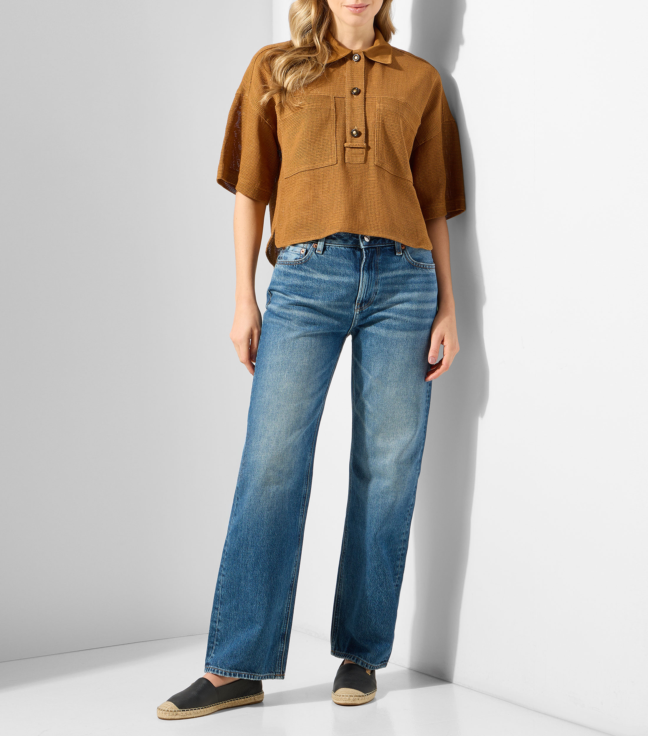 Camisa diseño sólido manga corta Mujer