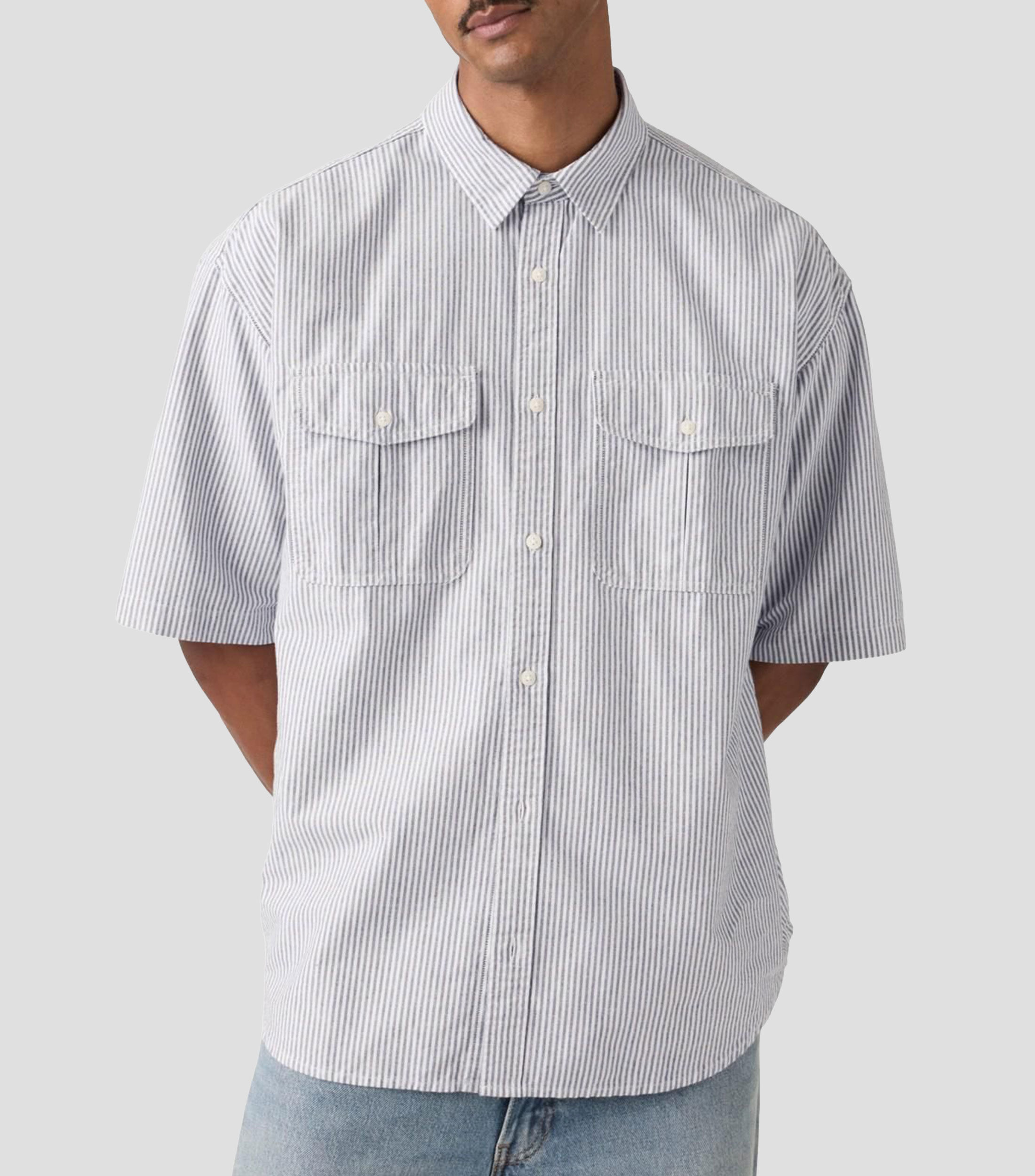 Camisa de rayas con manga corta Hombre