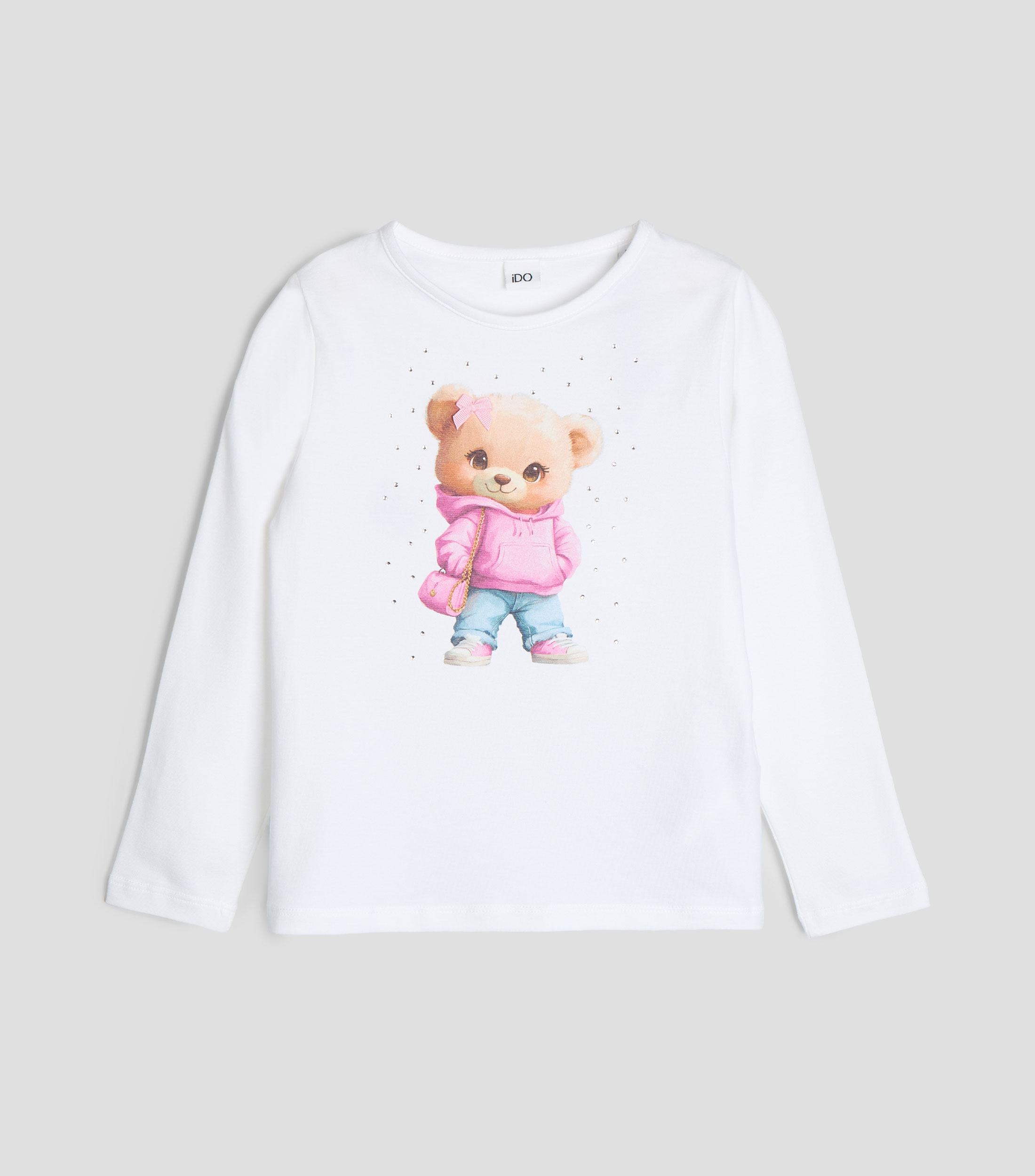 Playera cuello redondo manga larga estampada Niña