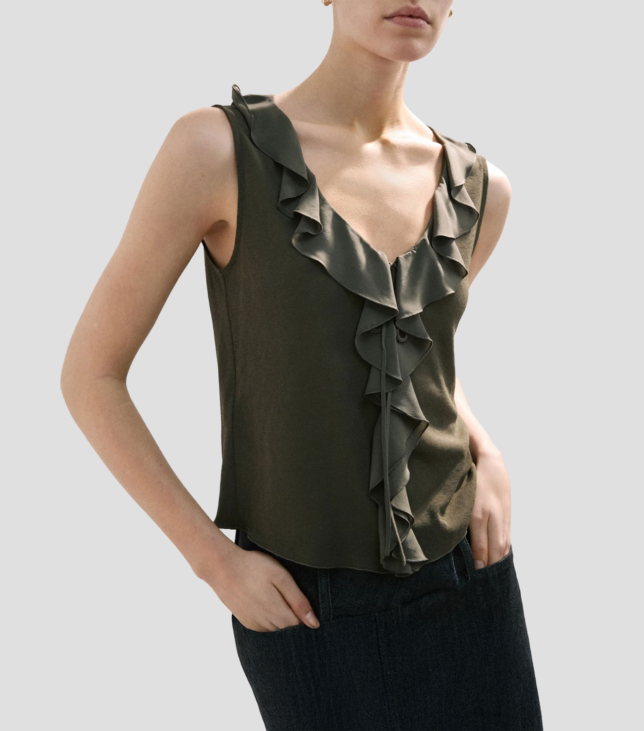 Blusa lisa sin mangas Mujer
