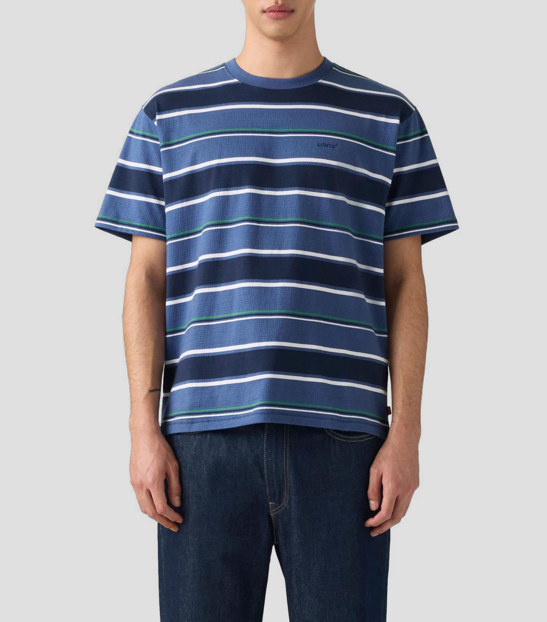 Playera de cuello redondo con manga corta y rayas Hombre