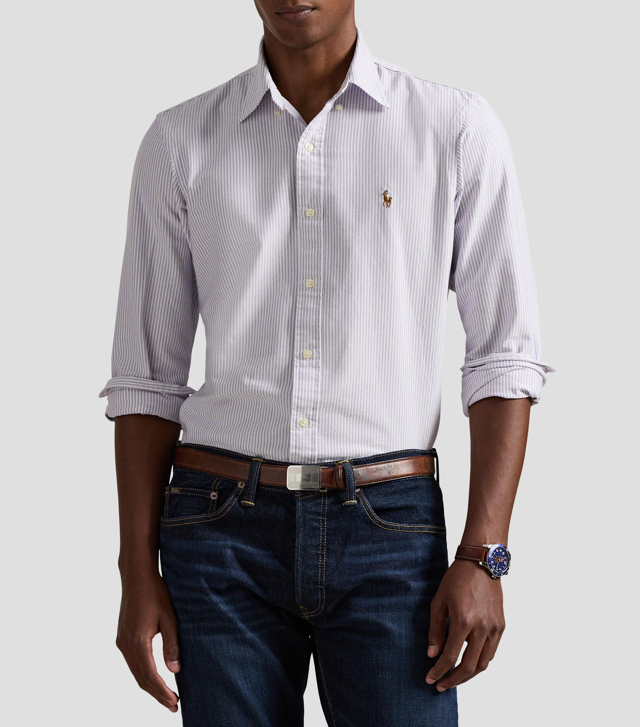 Camisa a rayas de manga larga Hombre