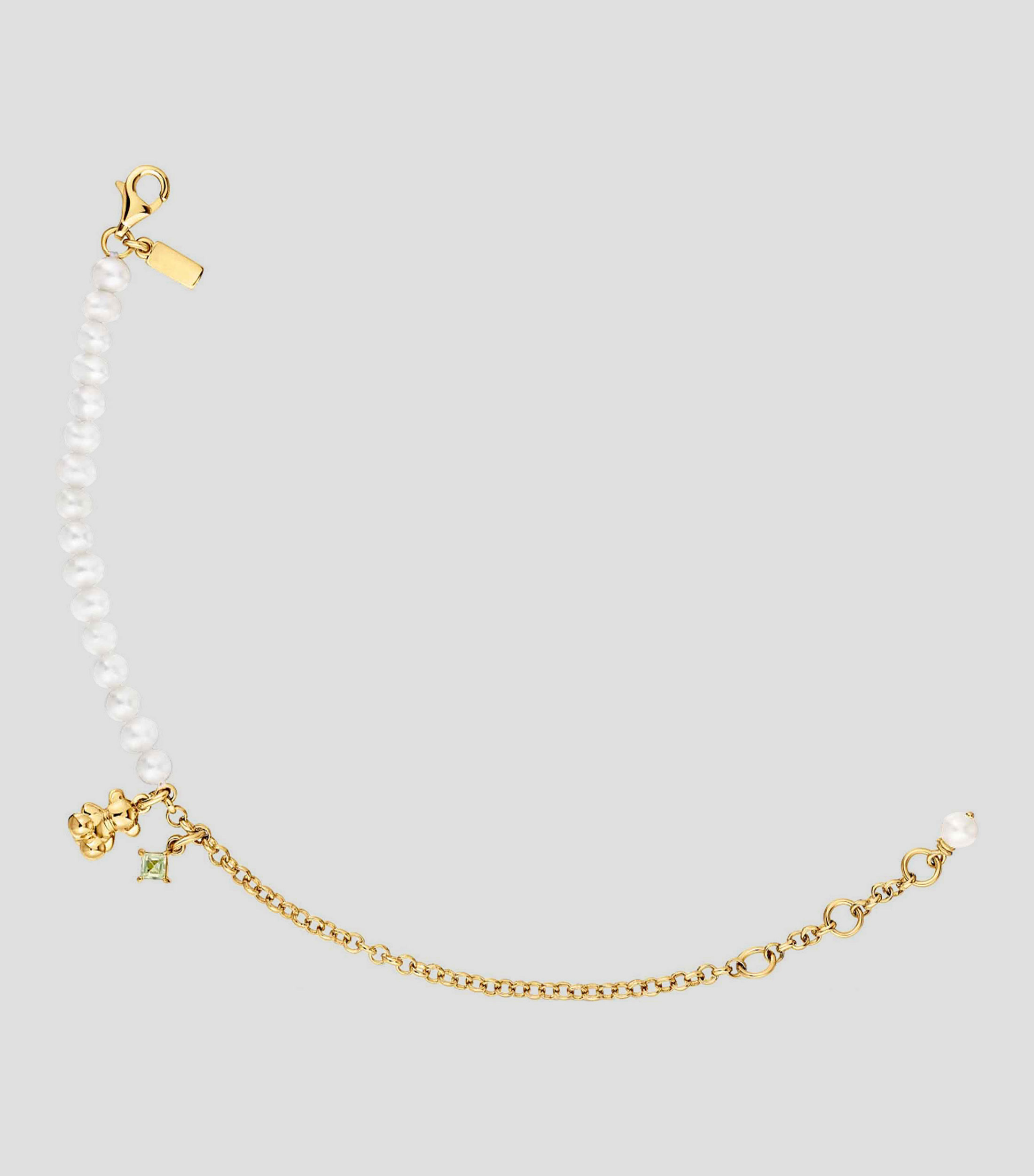 Pulsera con oso, perlas cultivadas y peridoto Mujer