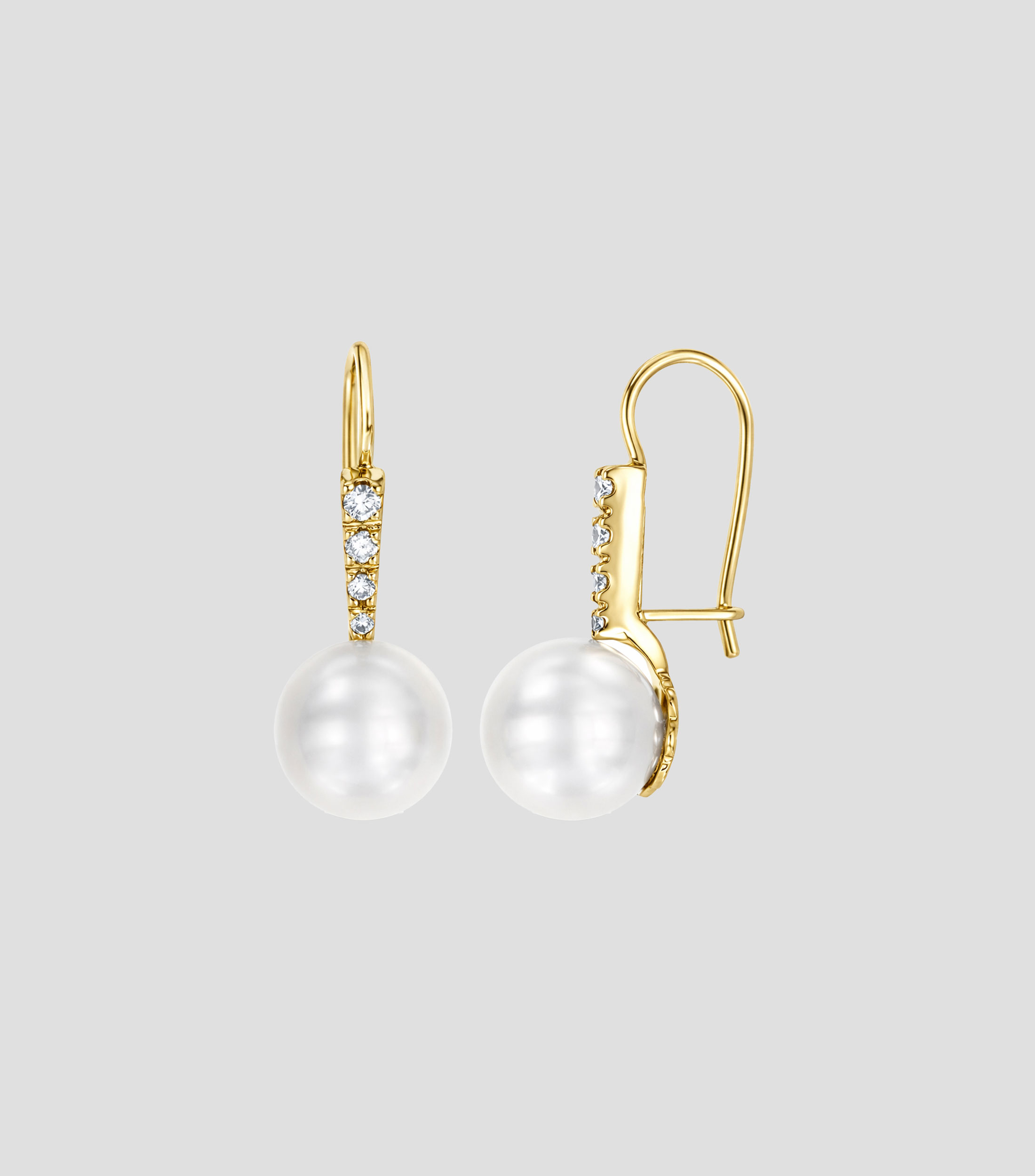 Aretes en Oro amarillo de 14 Kilates con diamantes y perla biwa Mujer