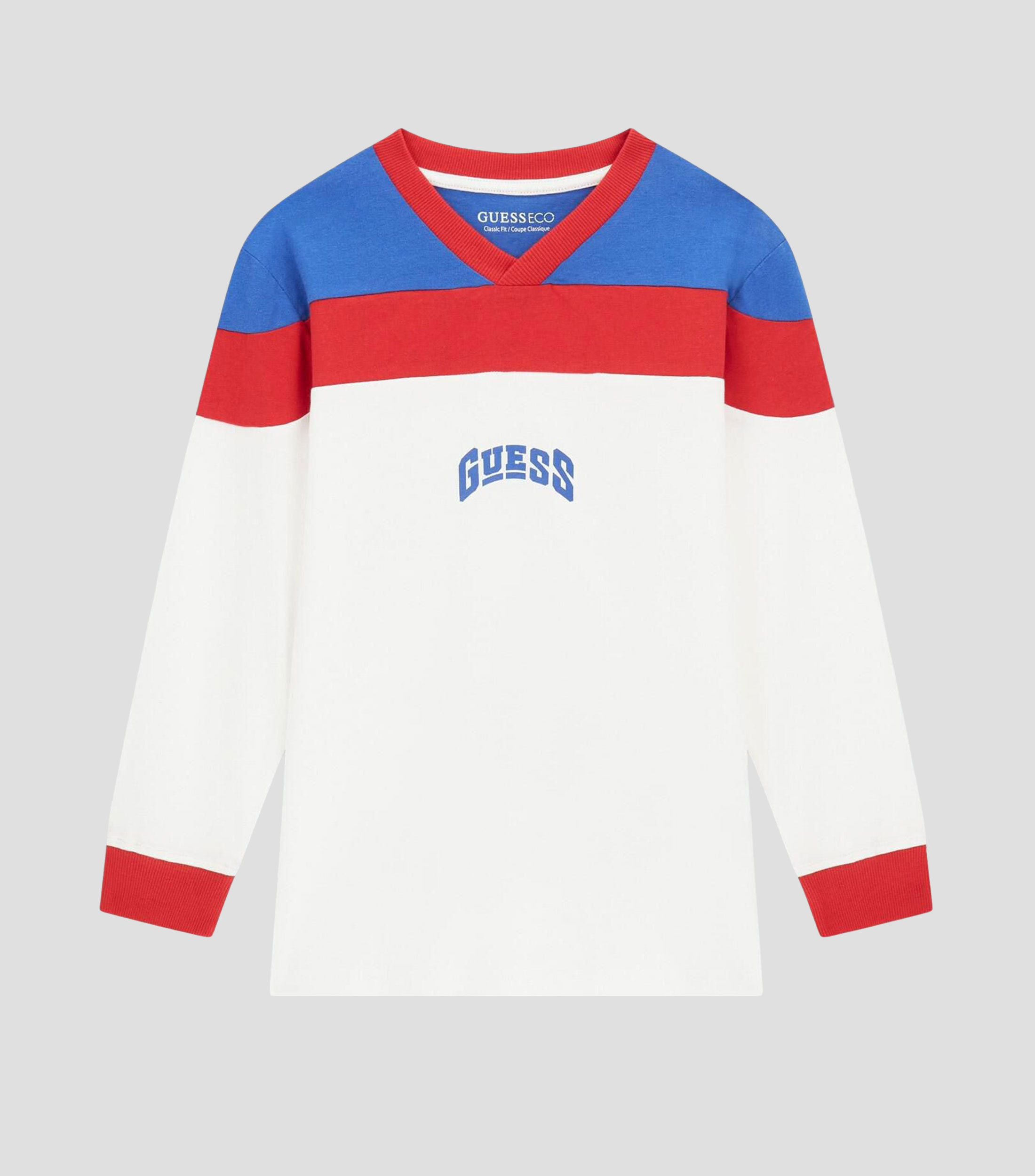 Playera cuello V manga larga con franjas Niño