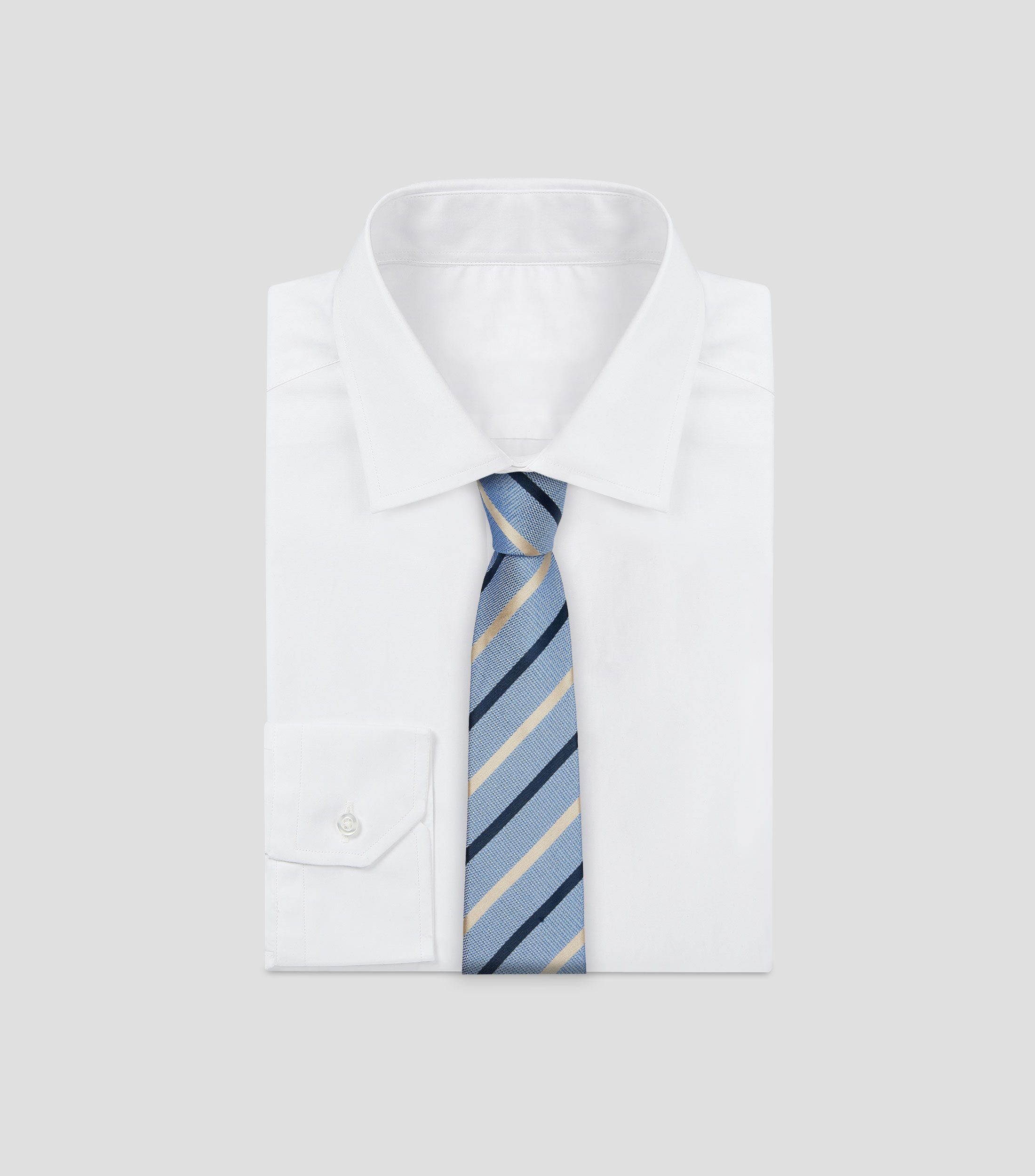 Corbata ancha en seda azul medio con rayas Brera
