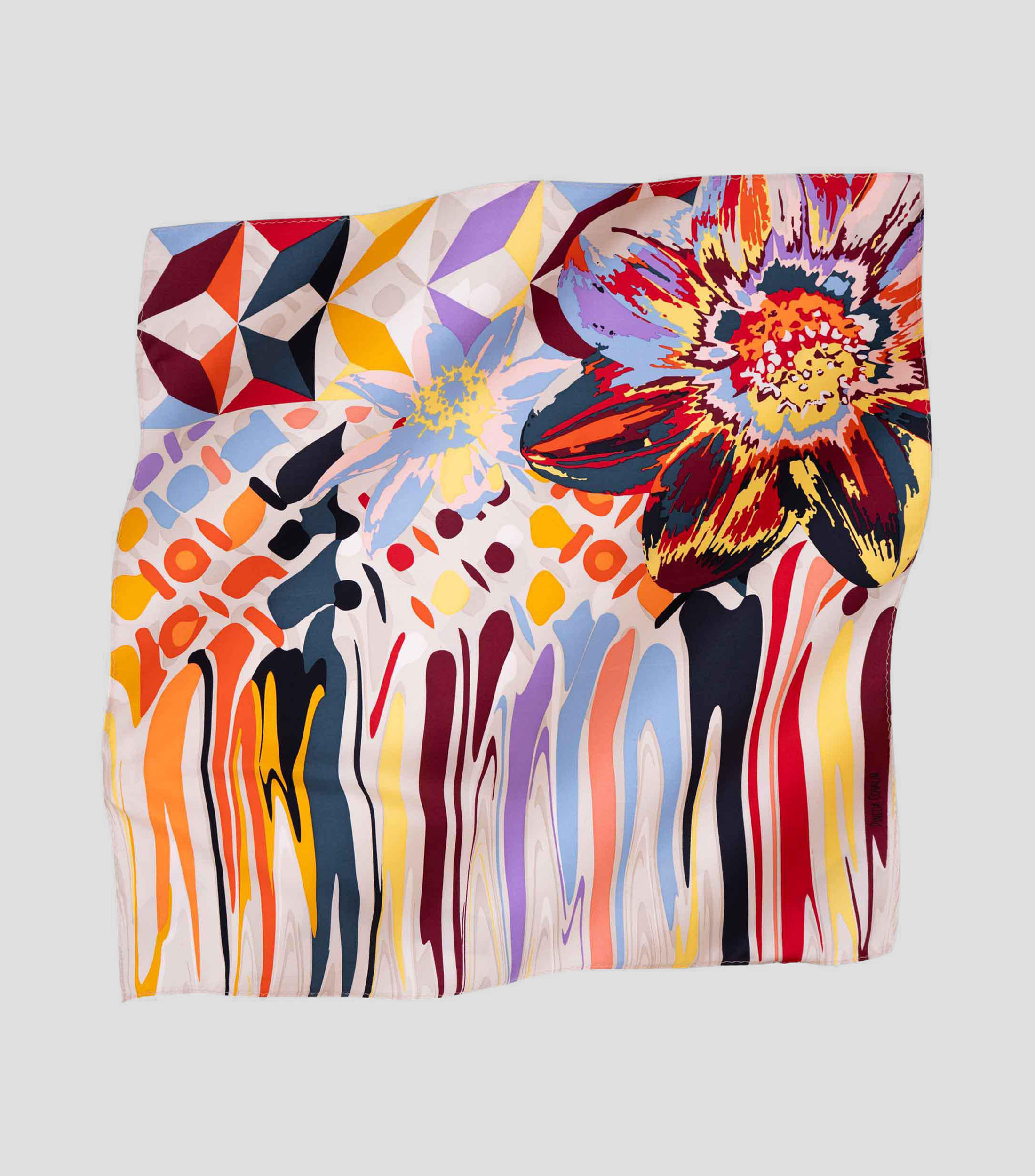 Mascada en seda multicolor estampada Mujer
