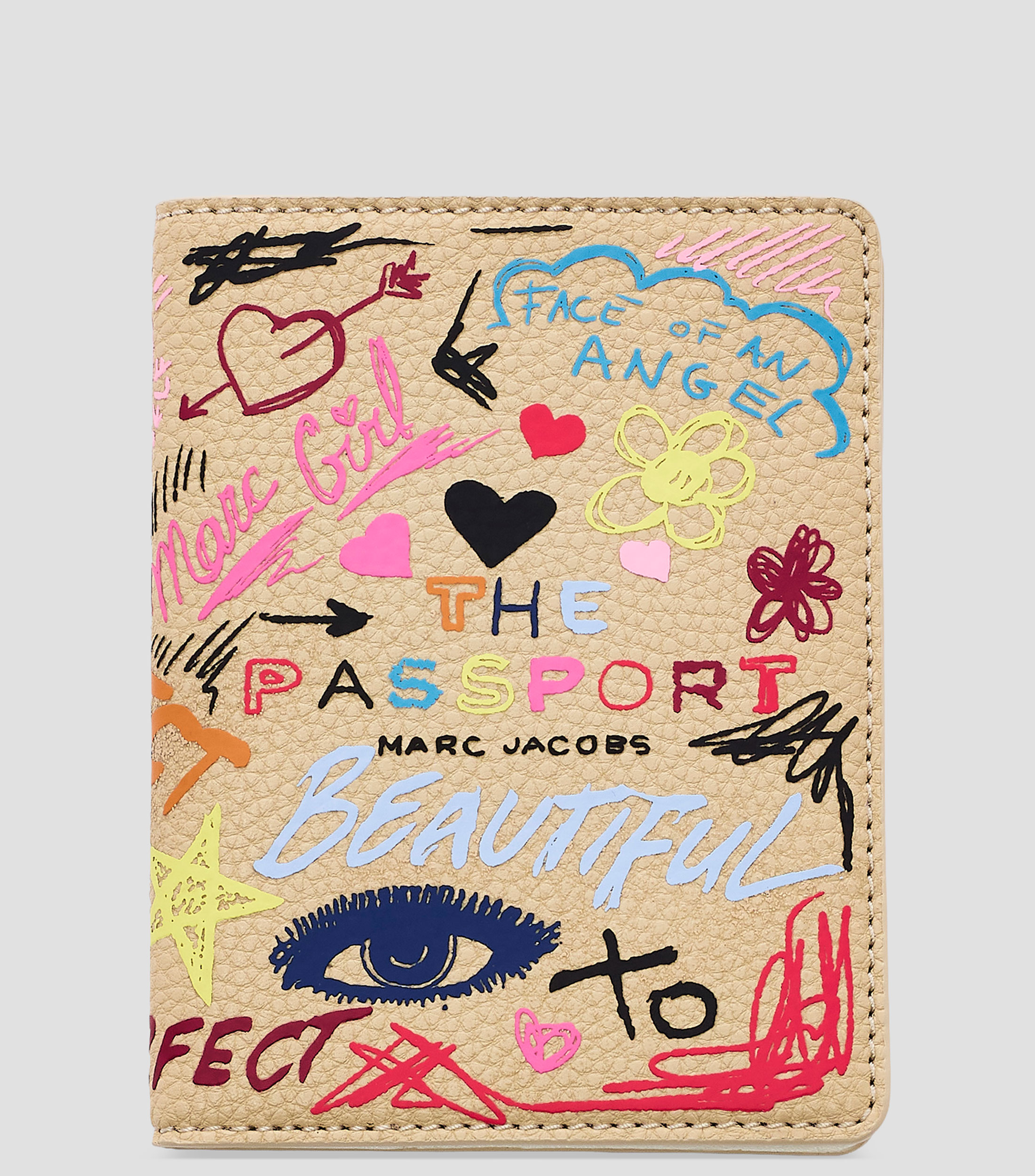 Portapasaporte café en piel The Punk Scribble estampado Mujer