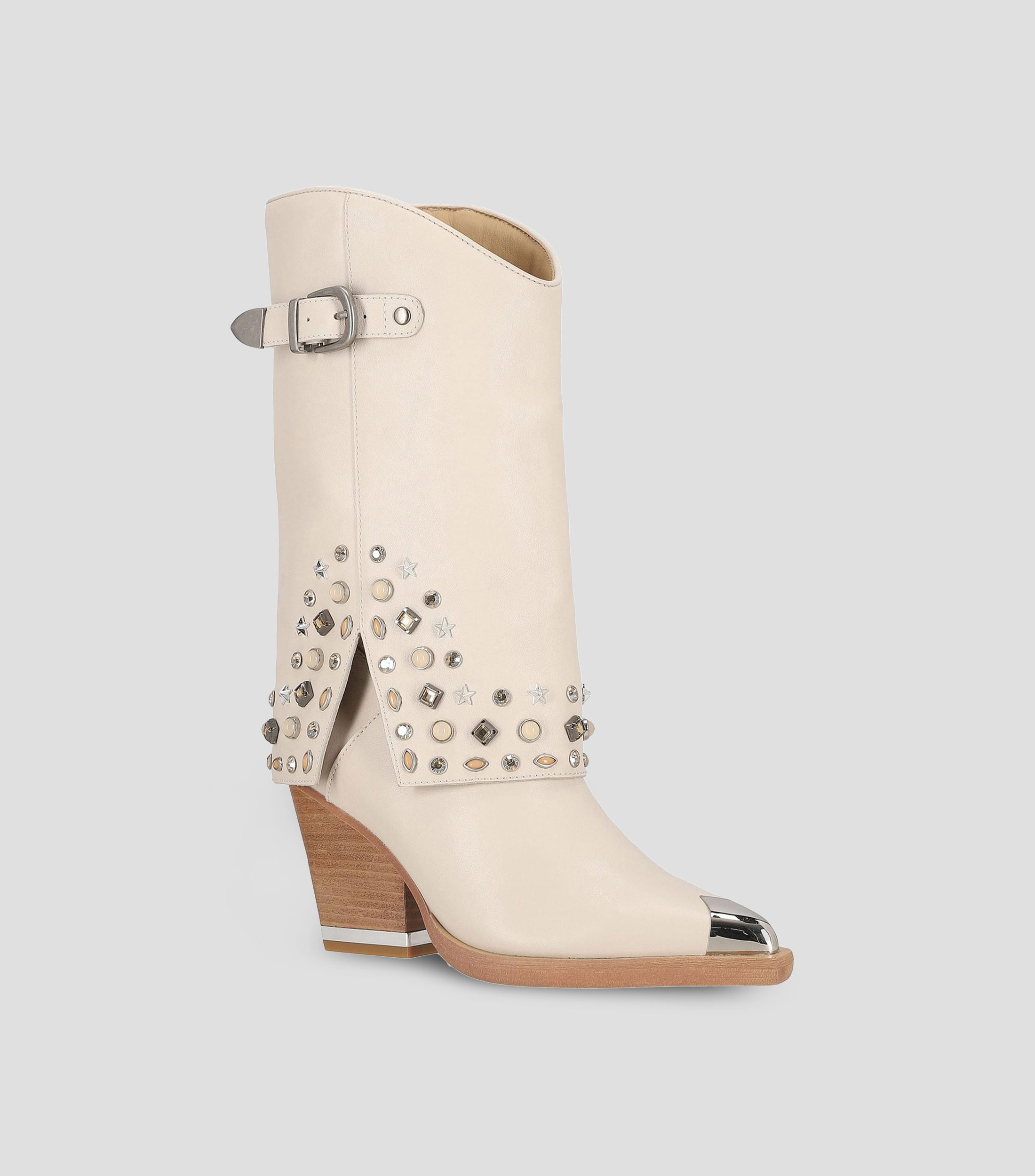Botas vaqueras de piel con tacón alto cuadrado Mujer