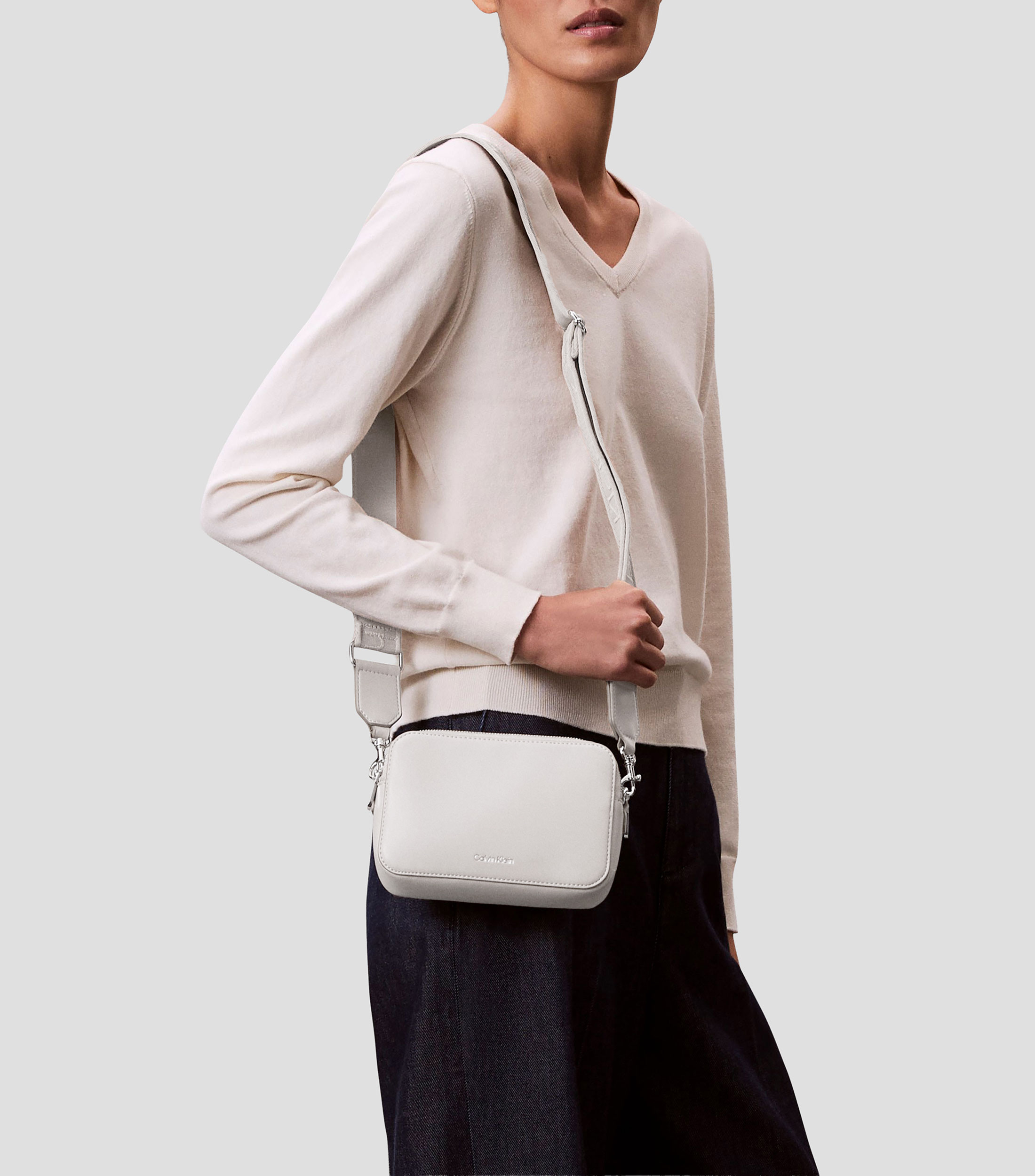 Bolsa crossbody blanca Webbin Double Camera lisa Mujer