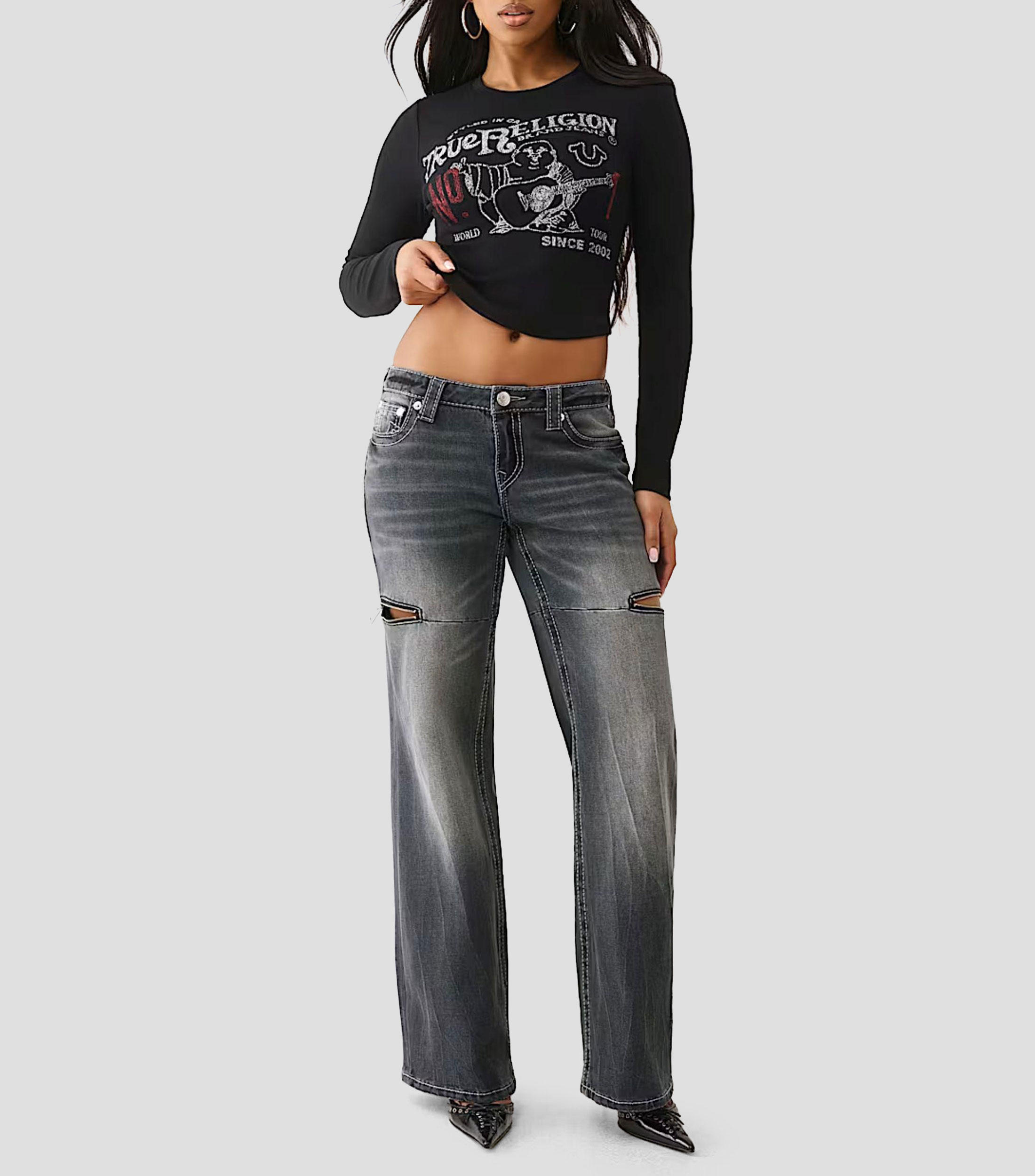 Playera cuello redondo manga larga estampada Mujer