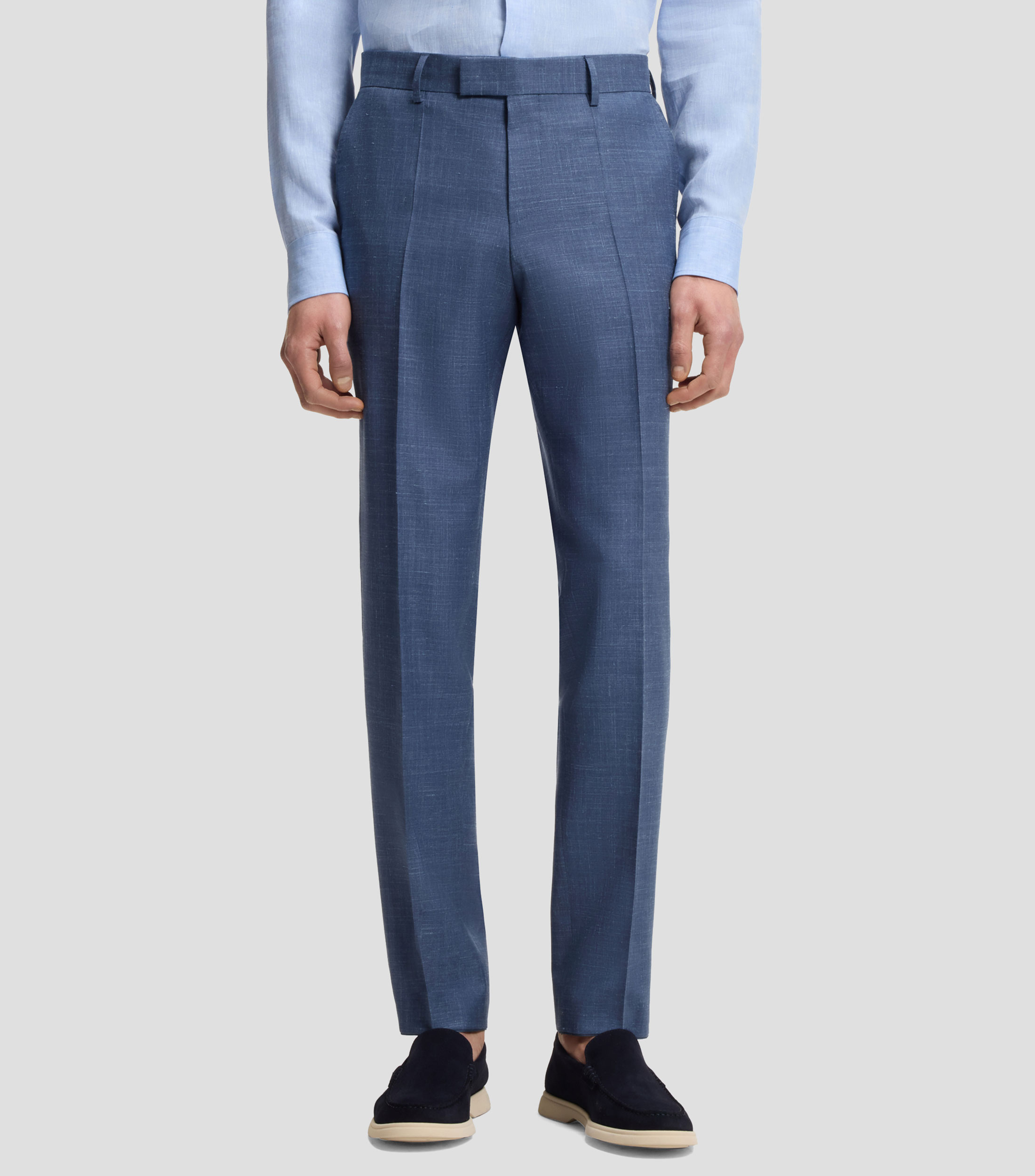 Pantalón de traje slim de lana, seda y lino Hombre