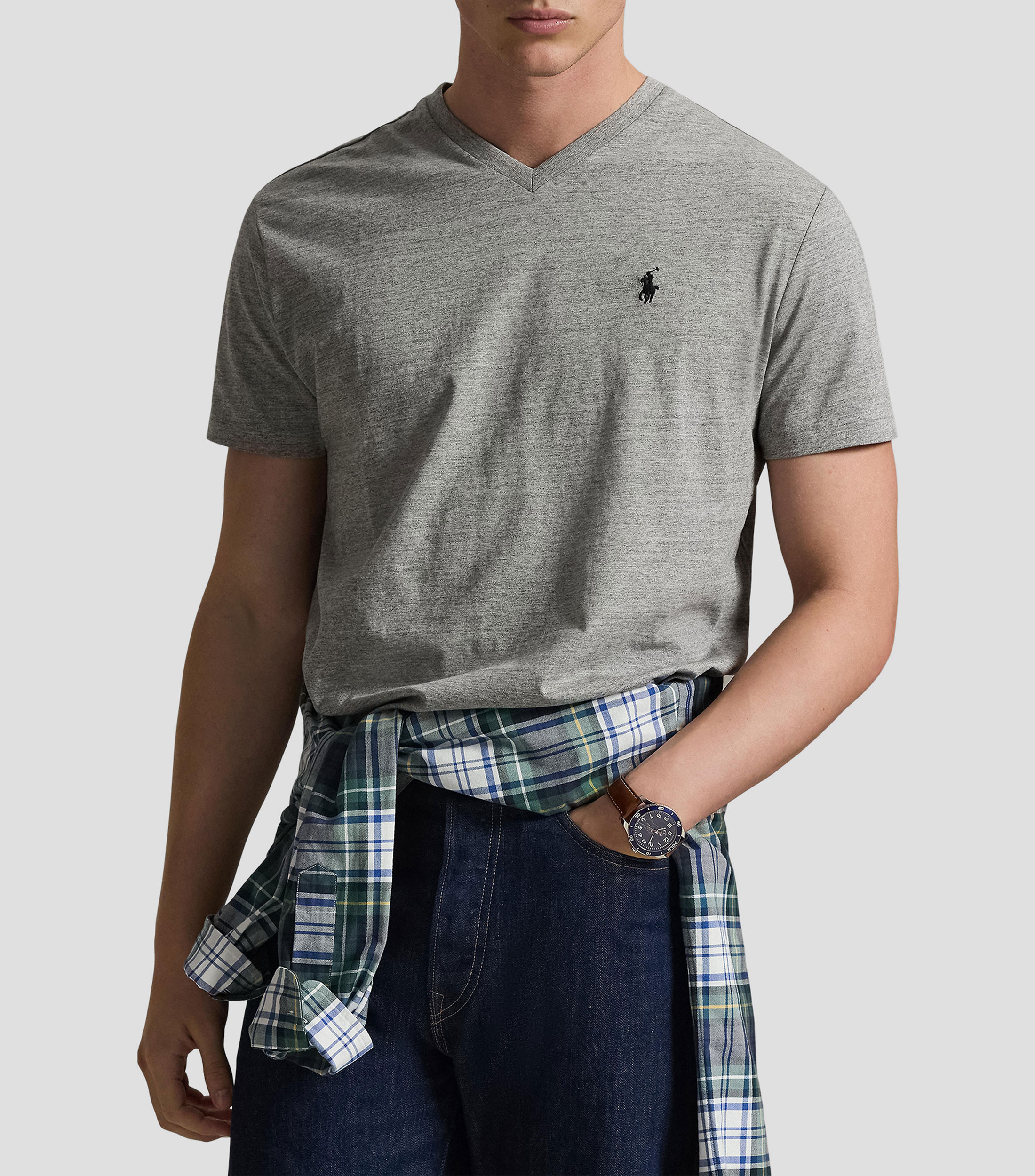 Playera cuello V manga corta jaspeada Hombre