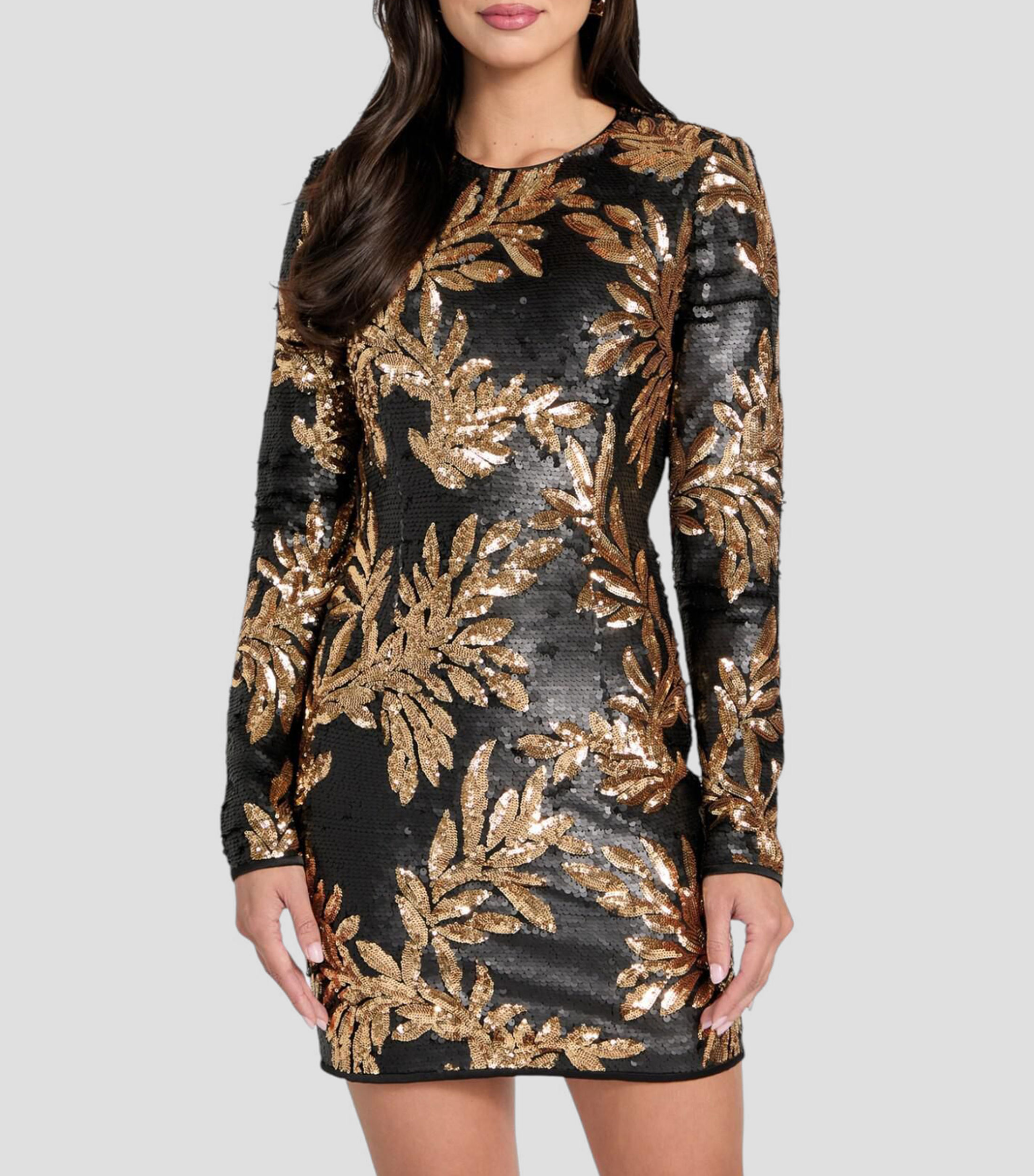 Vestido de fiesta corto manga larga Mujer