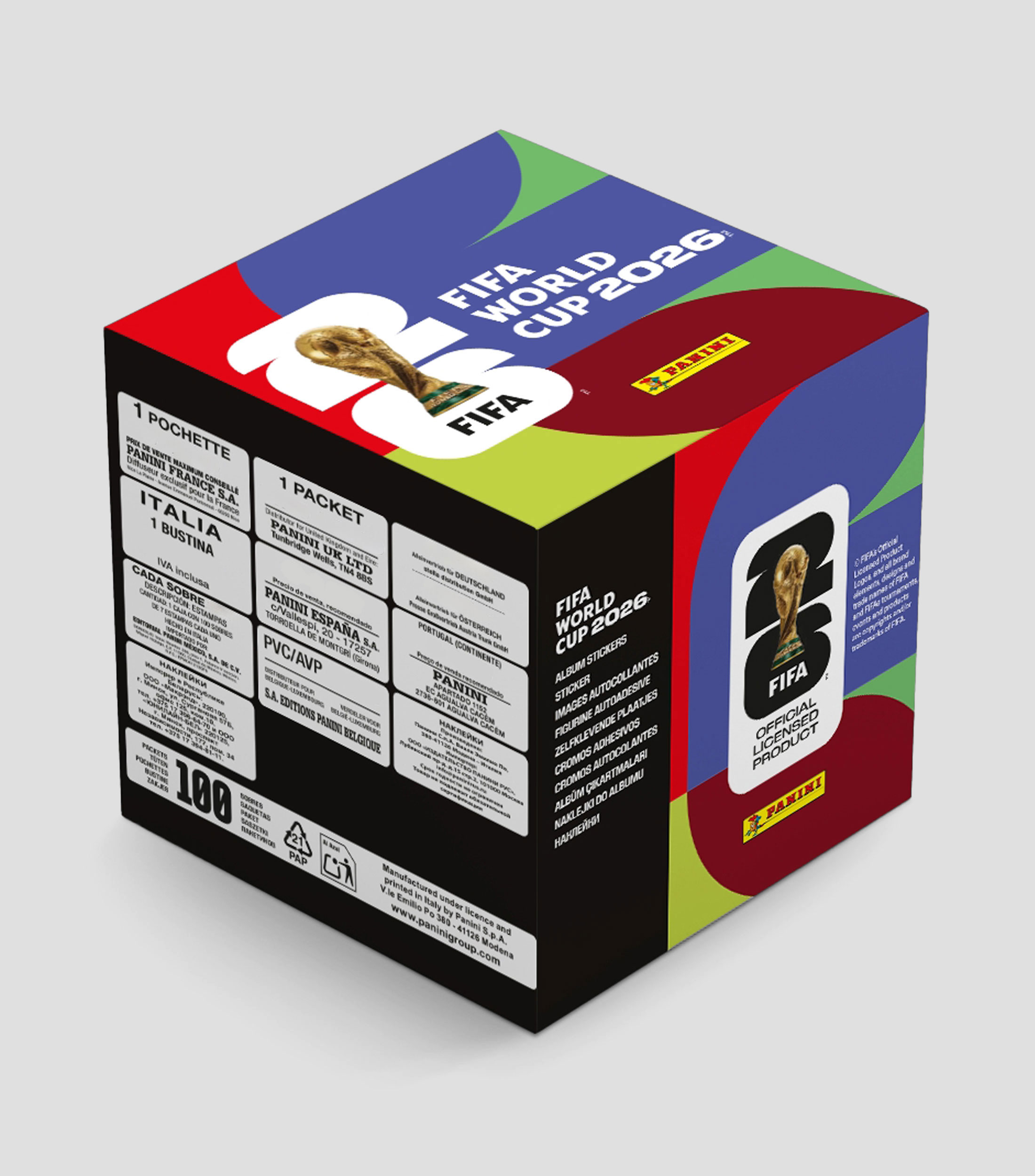 Interés GeneralCaja con 100 Sobres de Estampas Panini Copa Mundial FIFA 2026, Panini