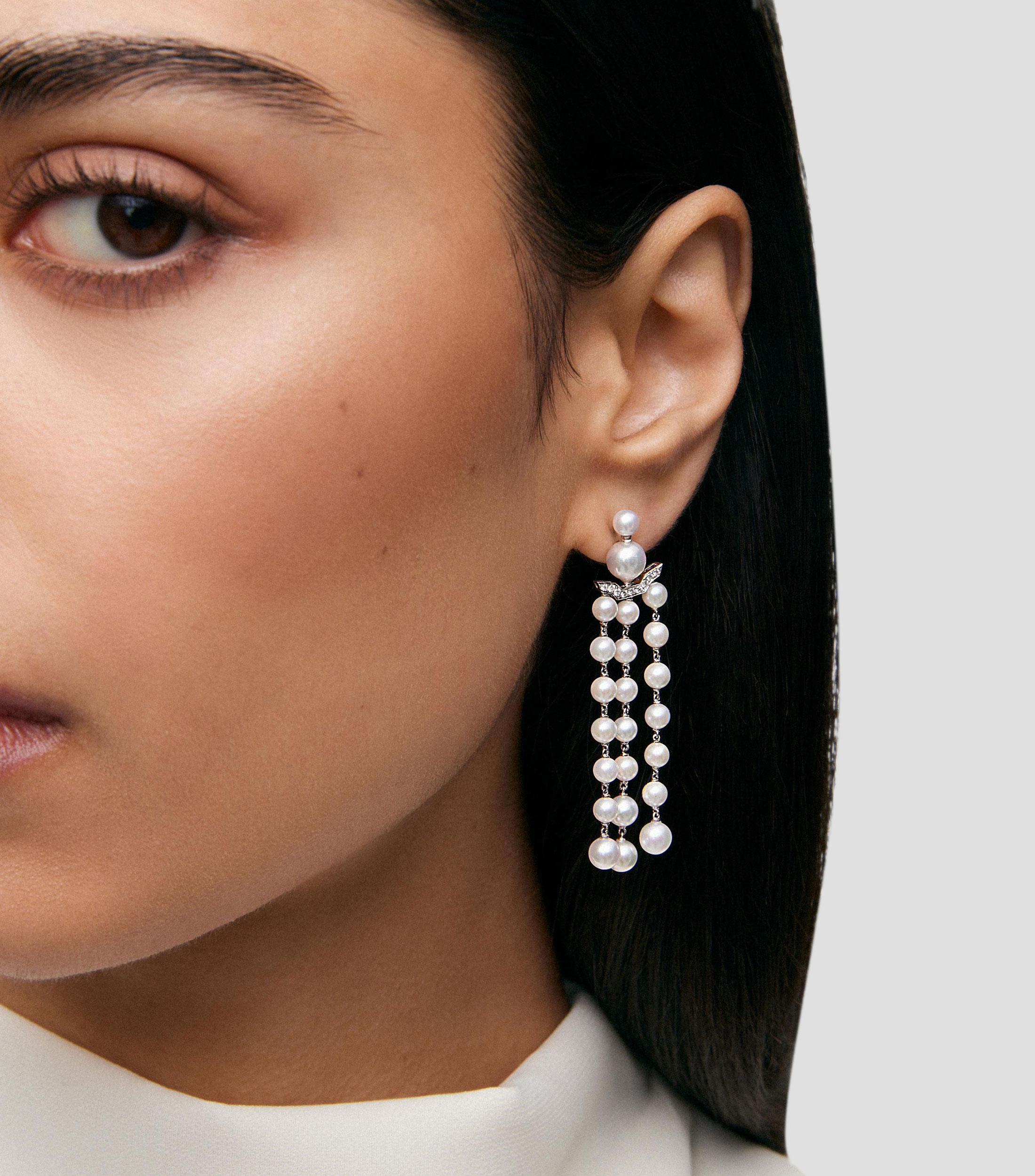 Aretes en Oro blanco con diamantes y perla Akoya Mujer