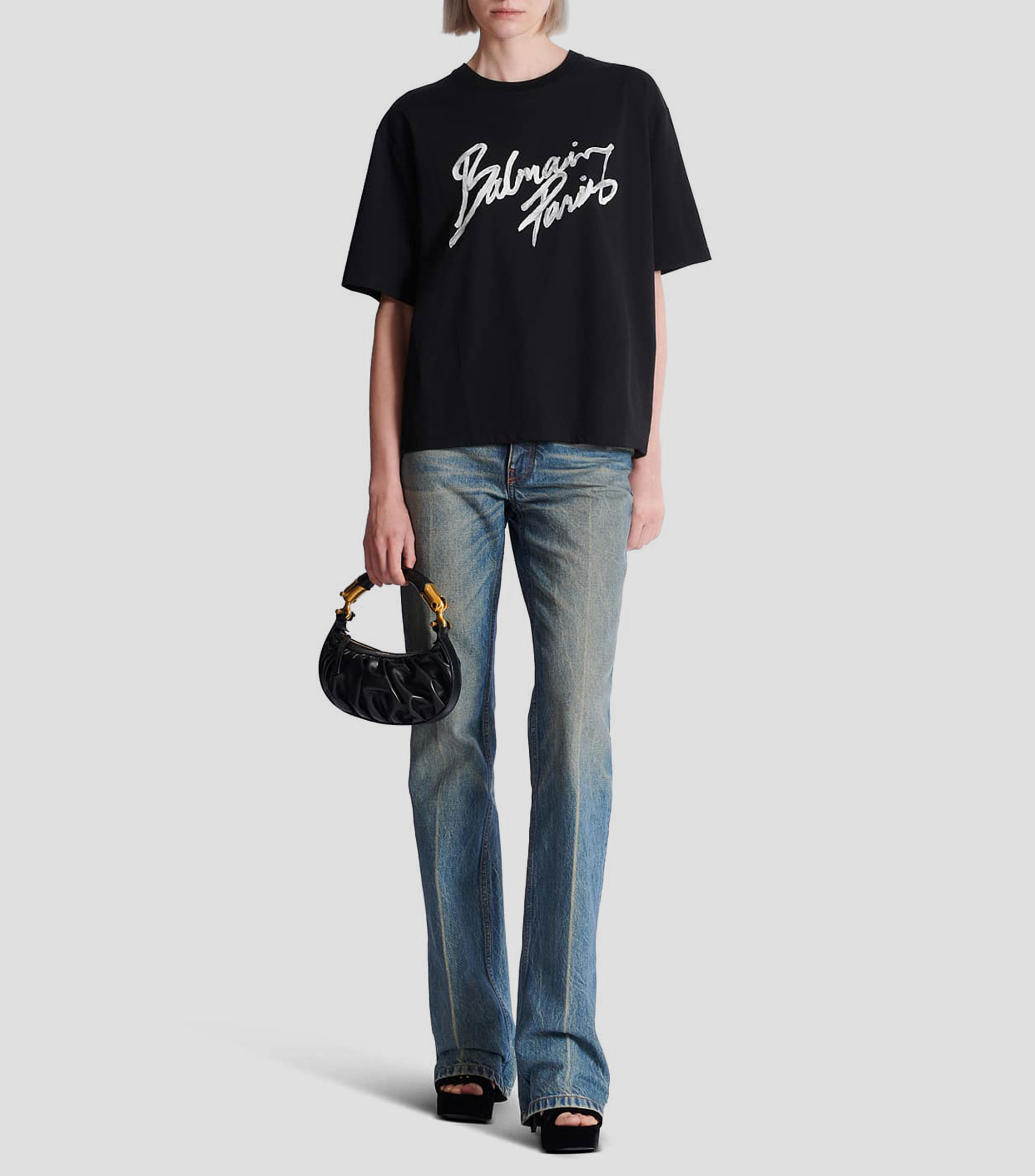 Playera de cuello redondo con manga corta estampada Mujer