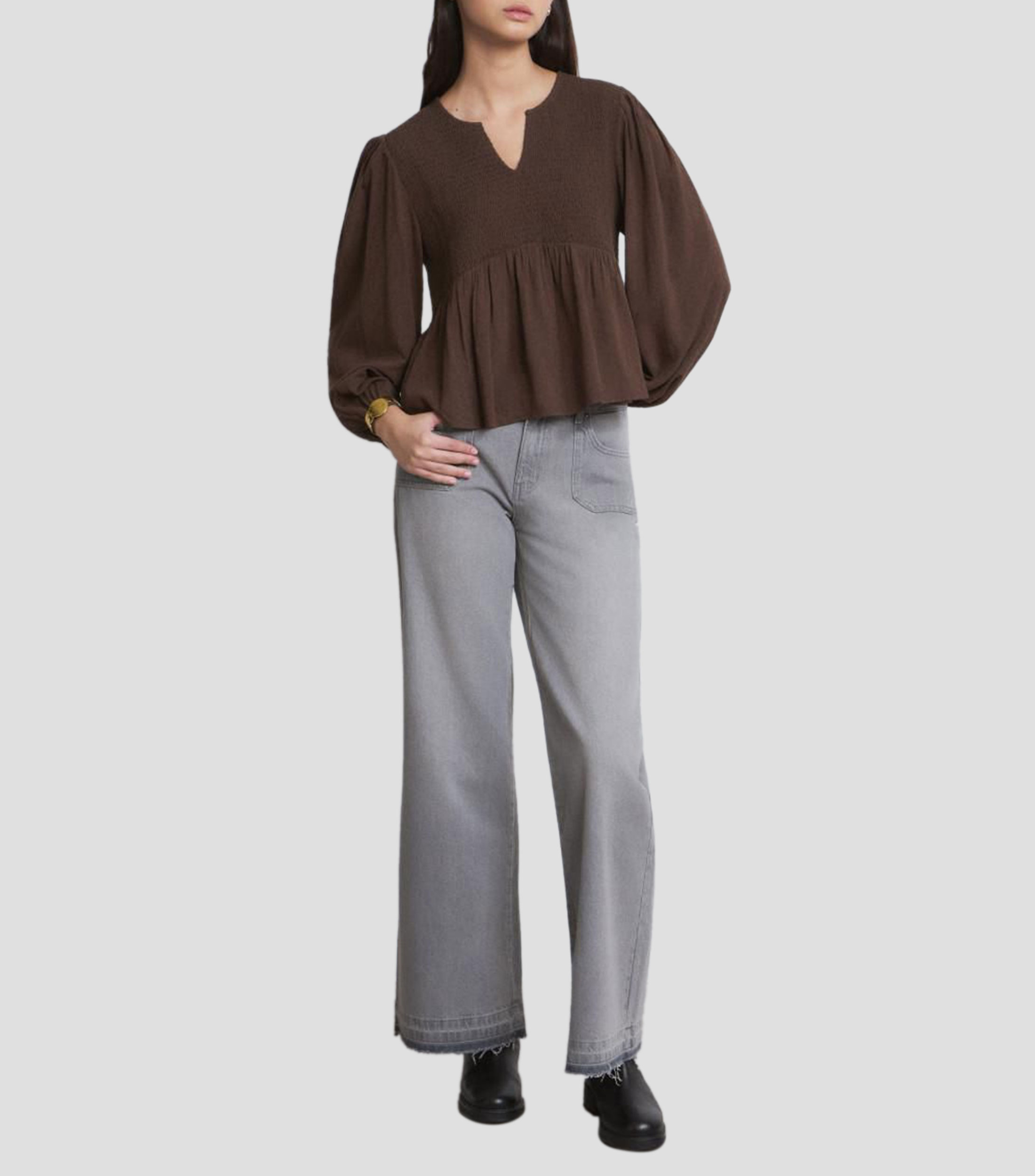 Blusa lisa manga larga Mujer
